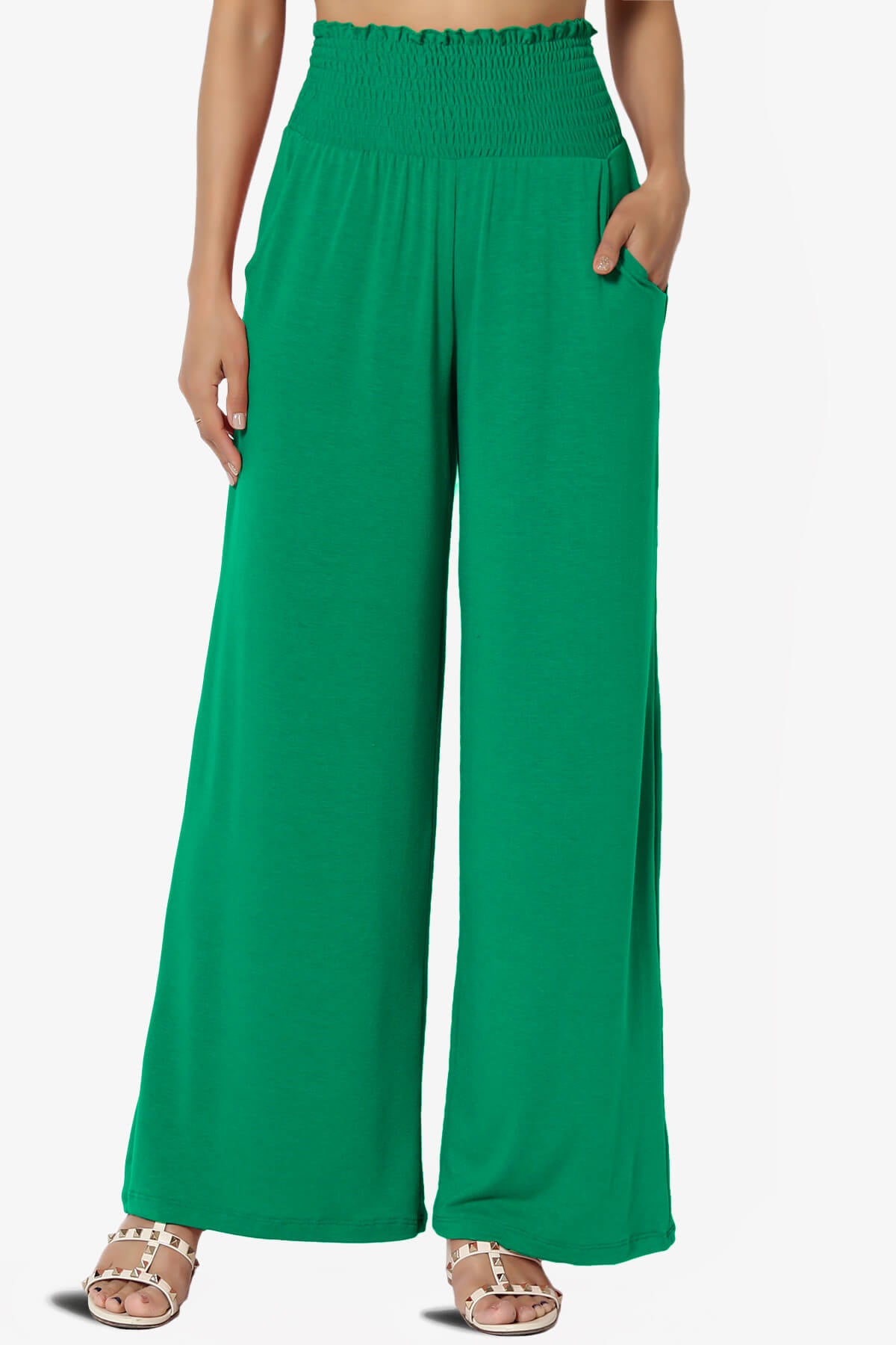 Estella Smocked Waist Lounge Pants KELLY GREEN_1