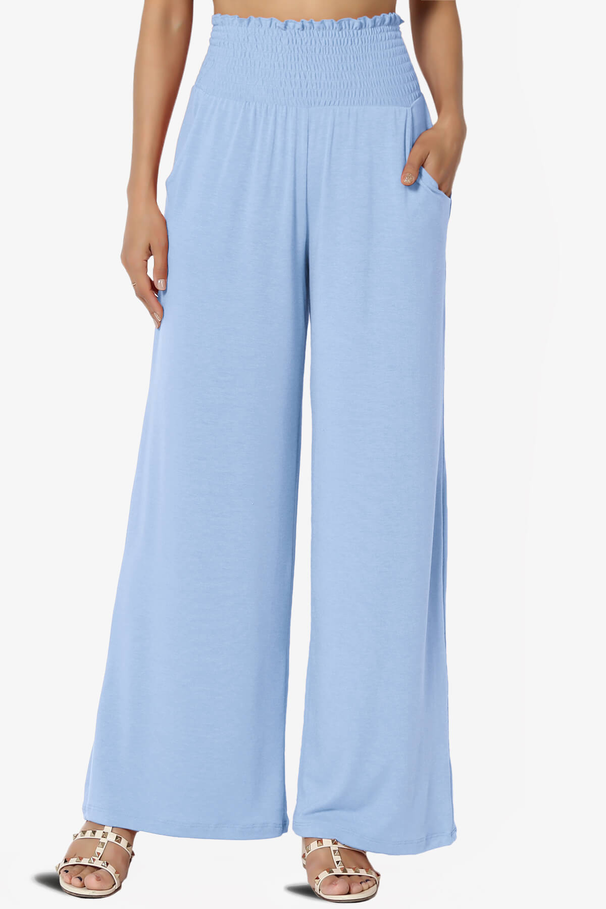 Estella Smocked Waist Lounge Pants LIGHT BLUE_1