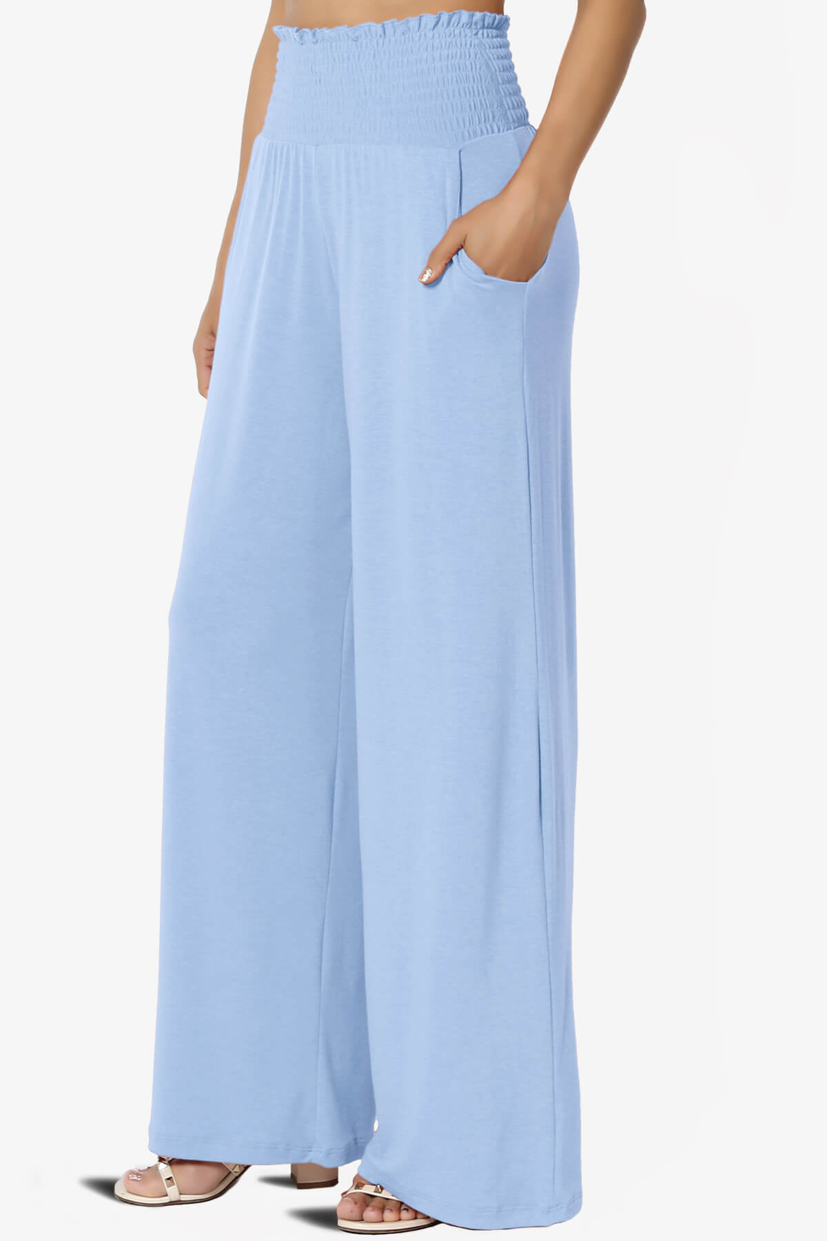 Estella Smocked Waist Lounge Pants LIGHT BLUE_3