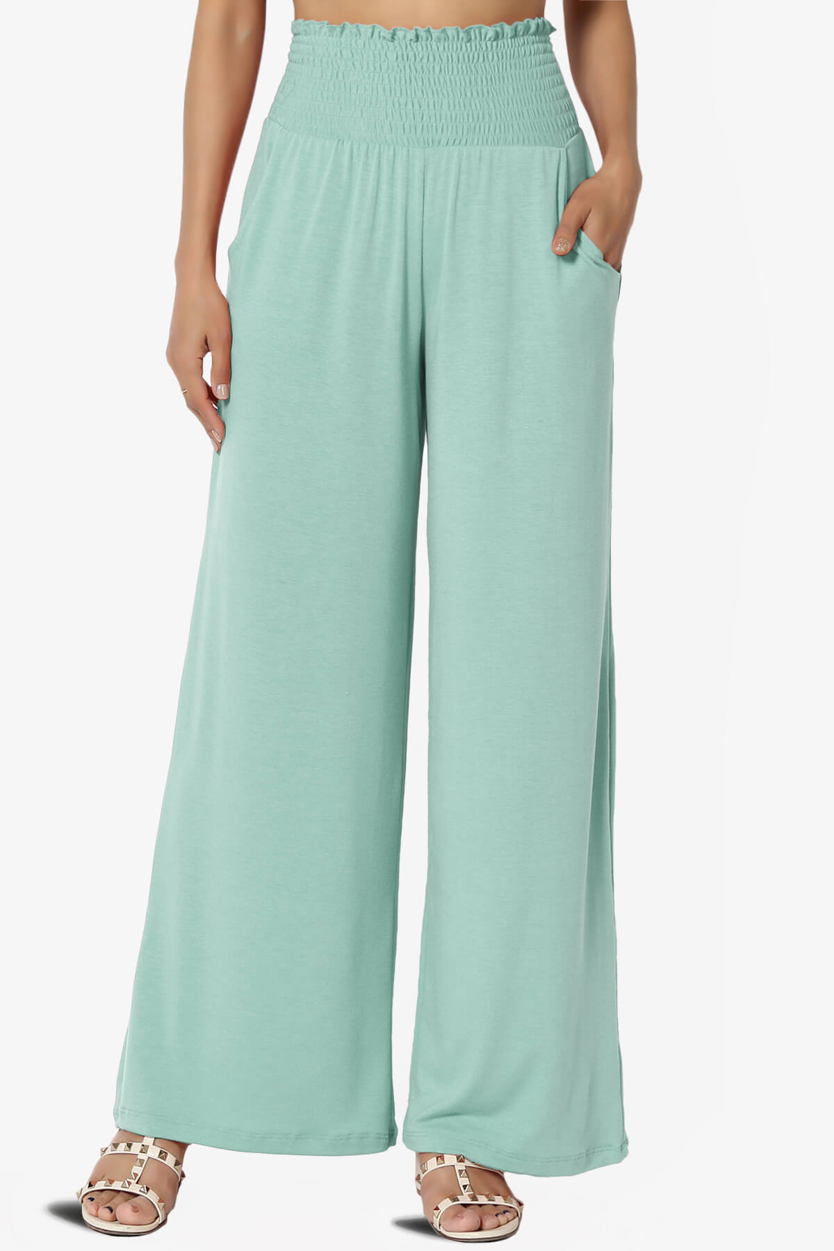 Estella Smocked Waist Lounge Pants LIGHT GREEN_1