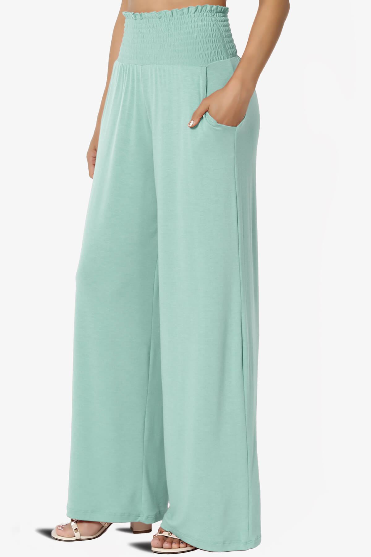 Estella Smocked Waist Lounge Pants LIGHT GREEN_3