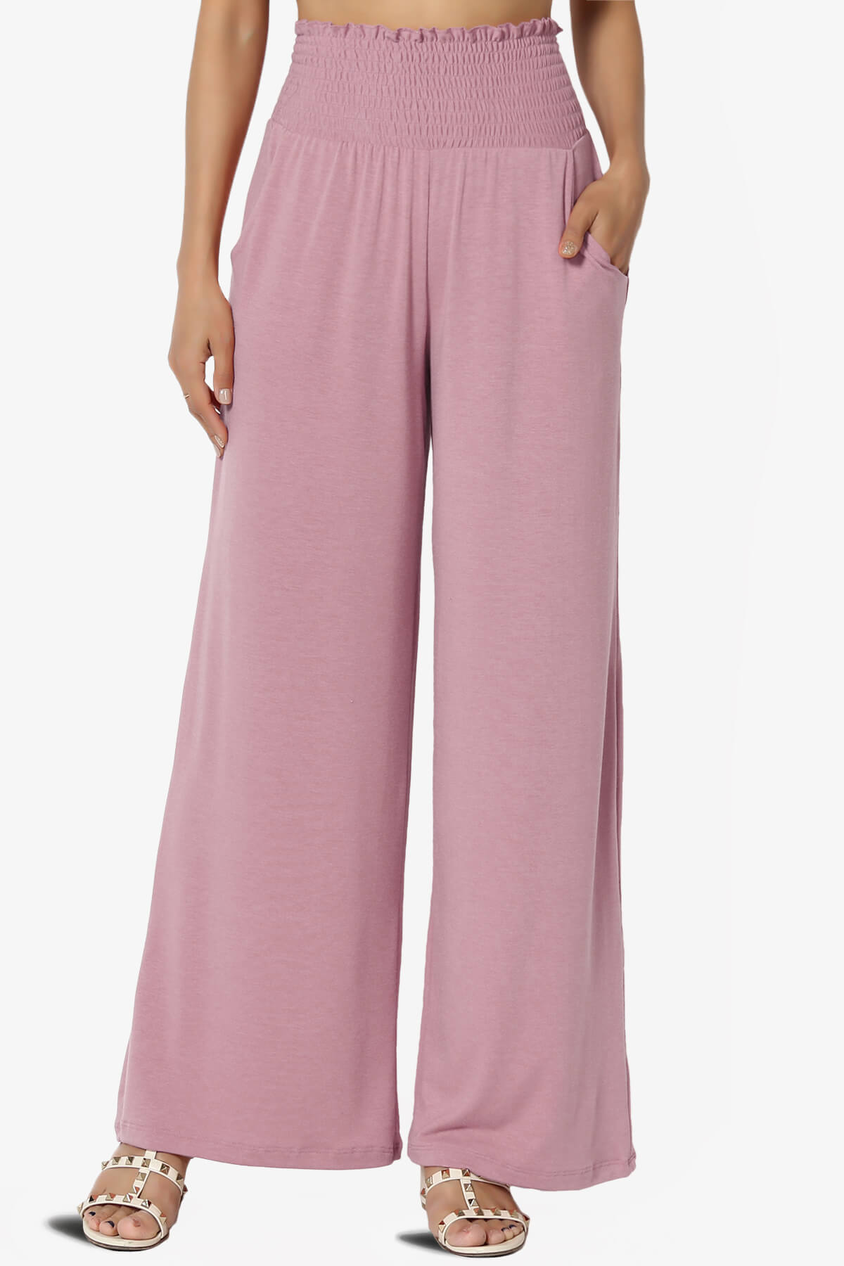 Estella Smocked Waist Lounge Pants LIGHT ROSE_1
