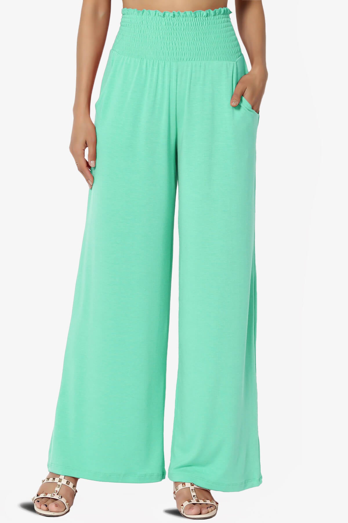 Estella Smocked Waist Lounge Pants MINT_1