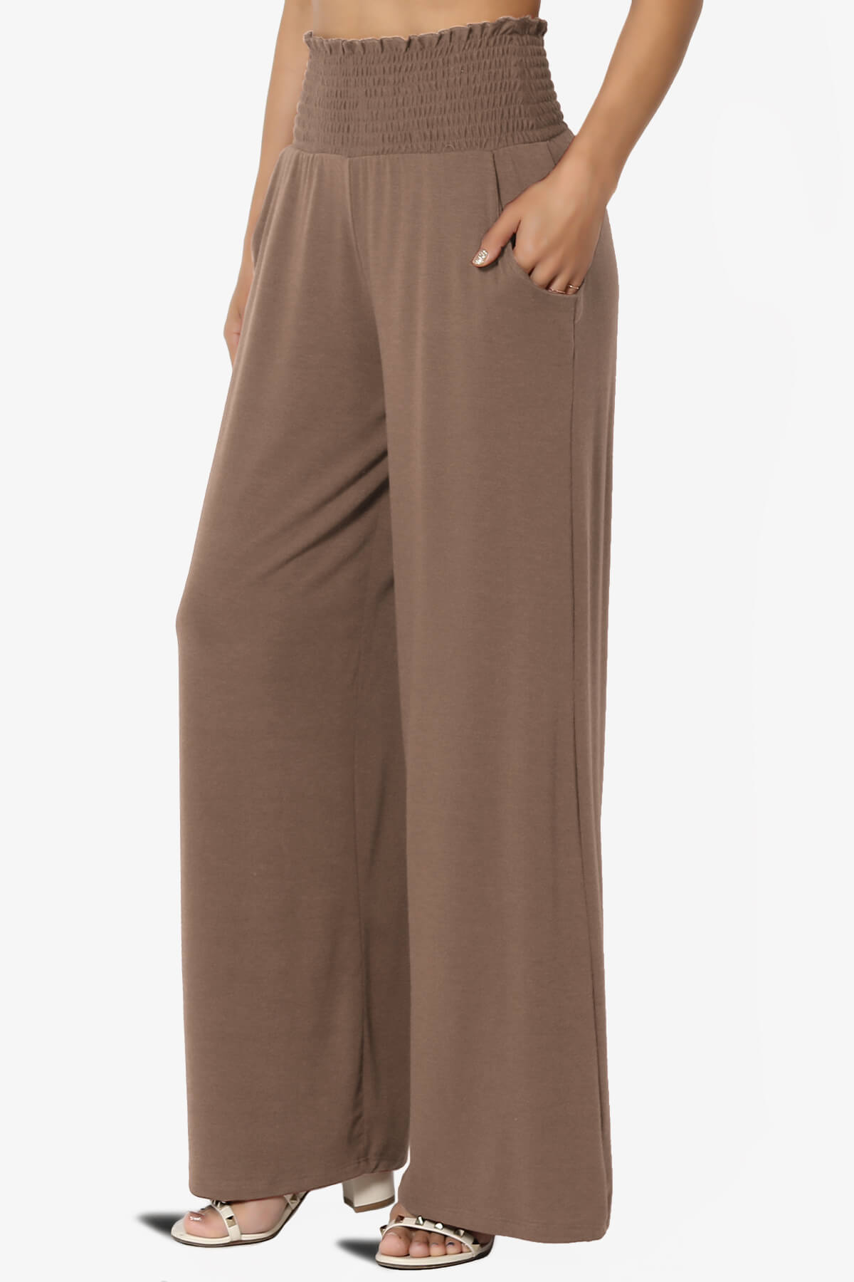 Estella Smocked Waist Lounge Pants MOCHA_3