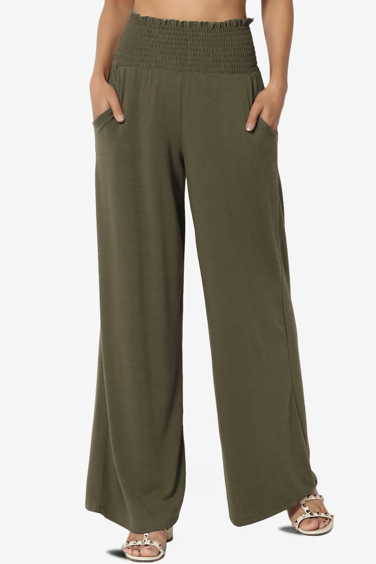 Estella Smocked Waist Lounge Pants OLIVE_1