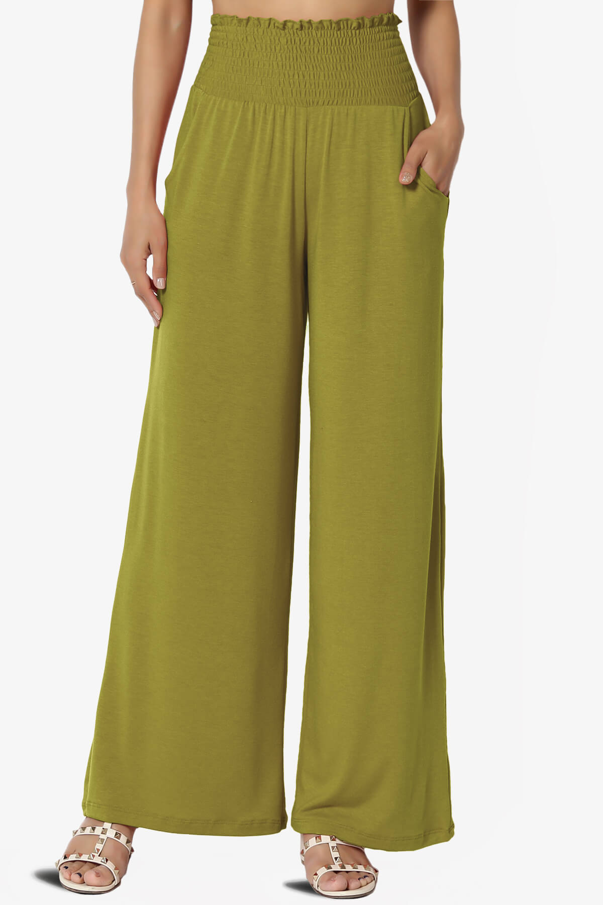 Estella Smocked Waist Lounge Pants OLIVE MUSTARD_1