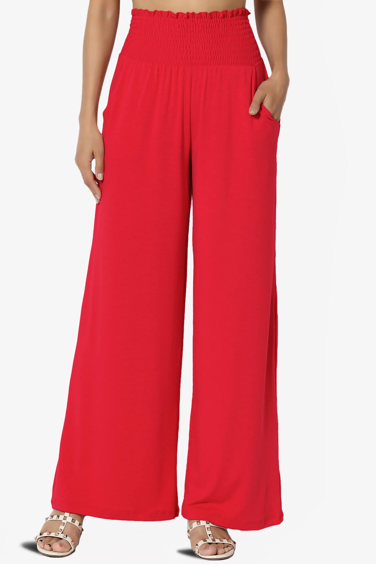 Estella Smocked Waist Lounge Pants RED_1