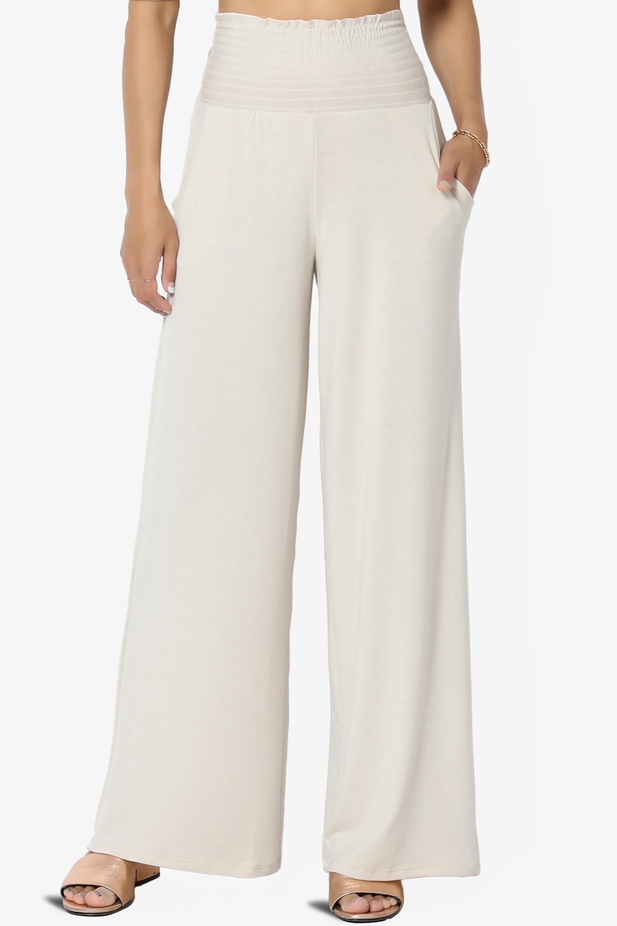 Estella Smocked Waist Lounge Pants SAND BEIGE_1