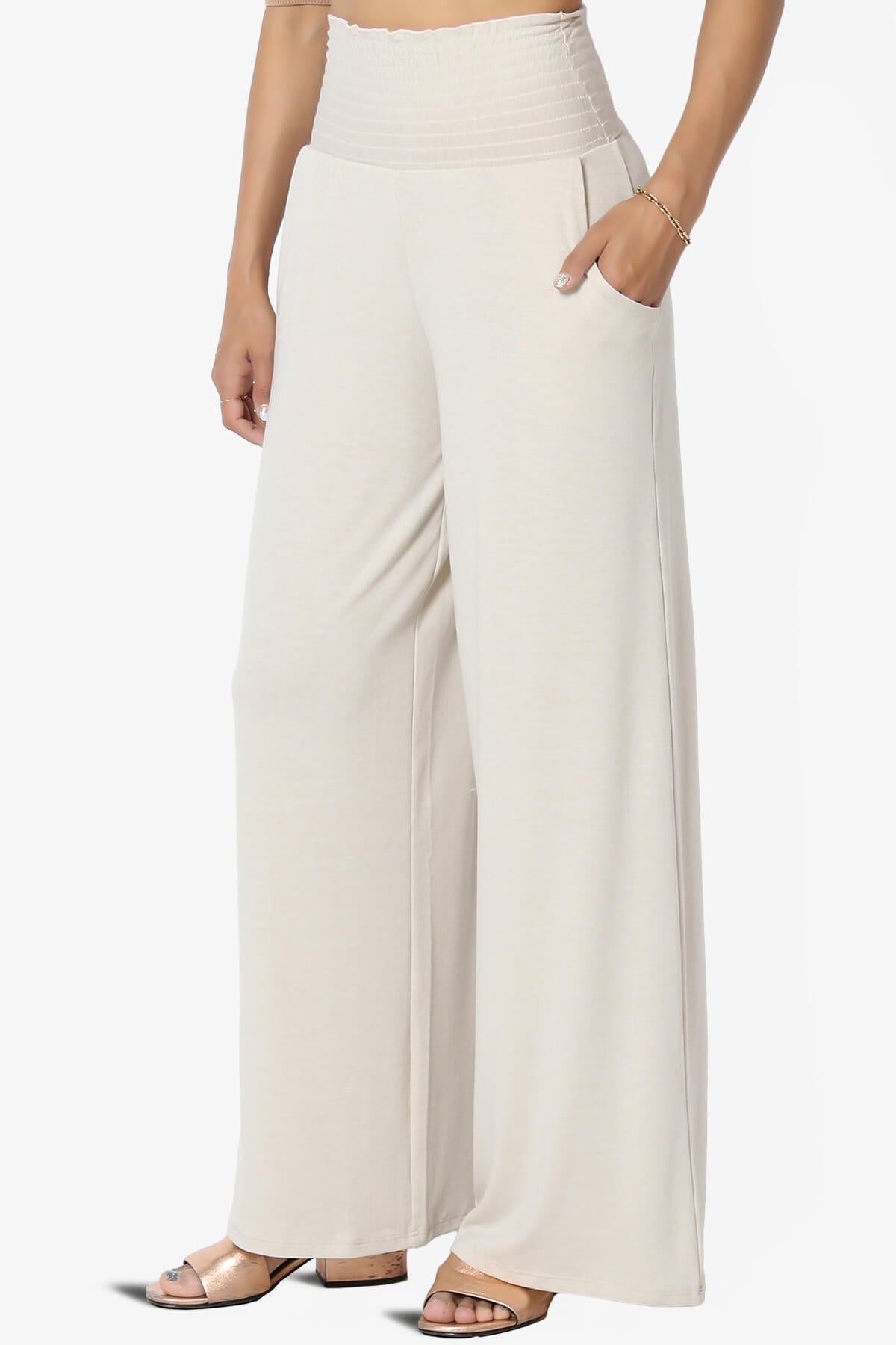 Estella Smocked Waist Lounge Pants SAND BEIGE_3