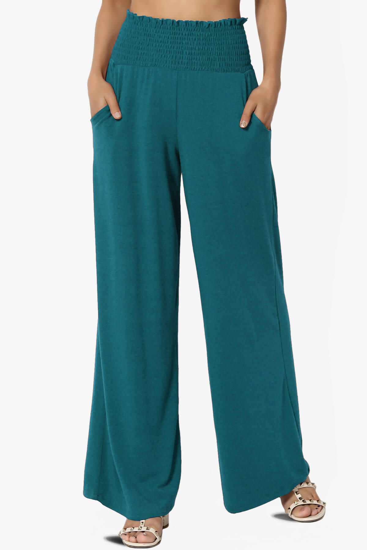 Estella Smocked Waist Lounge Pants TEAL_1