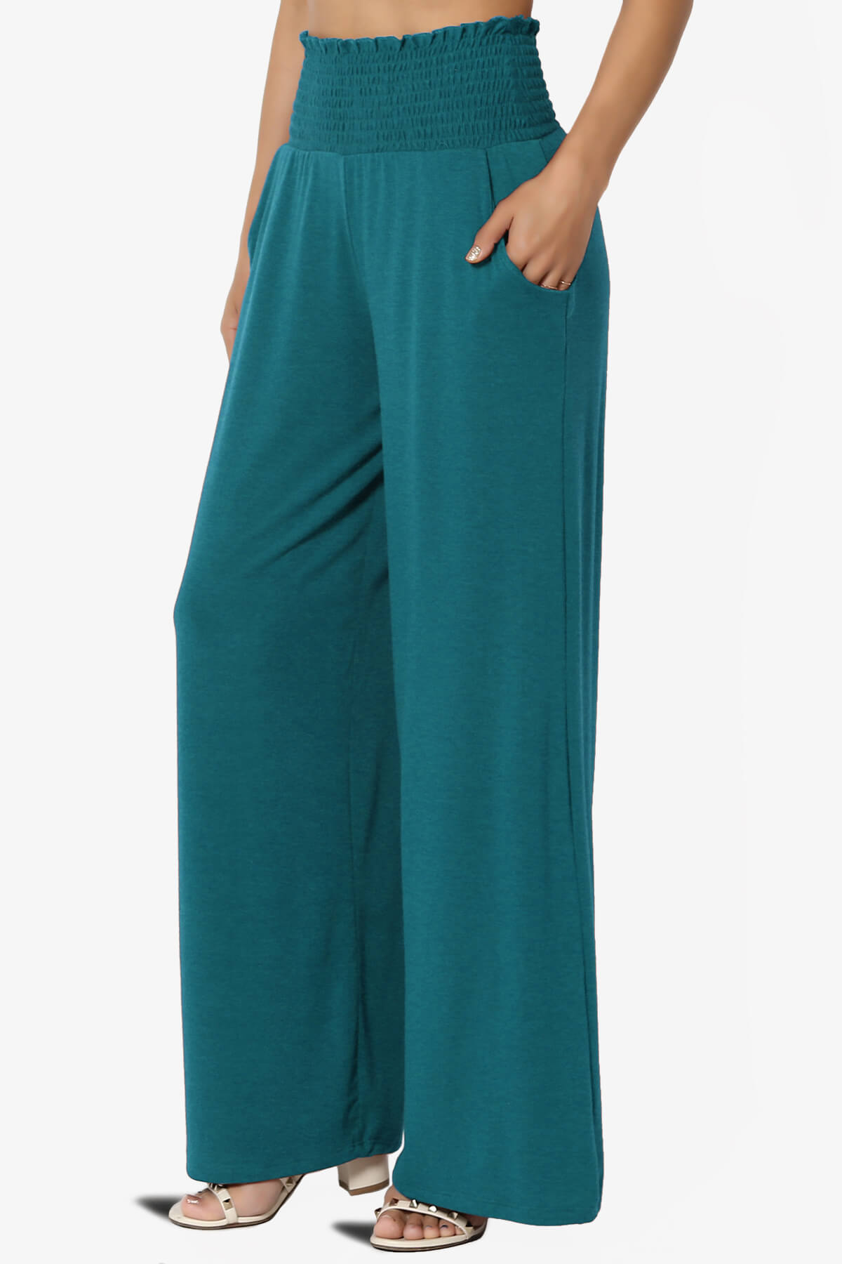 Estella Smocked Waist Lounge Pants TEAL_3