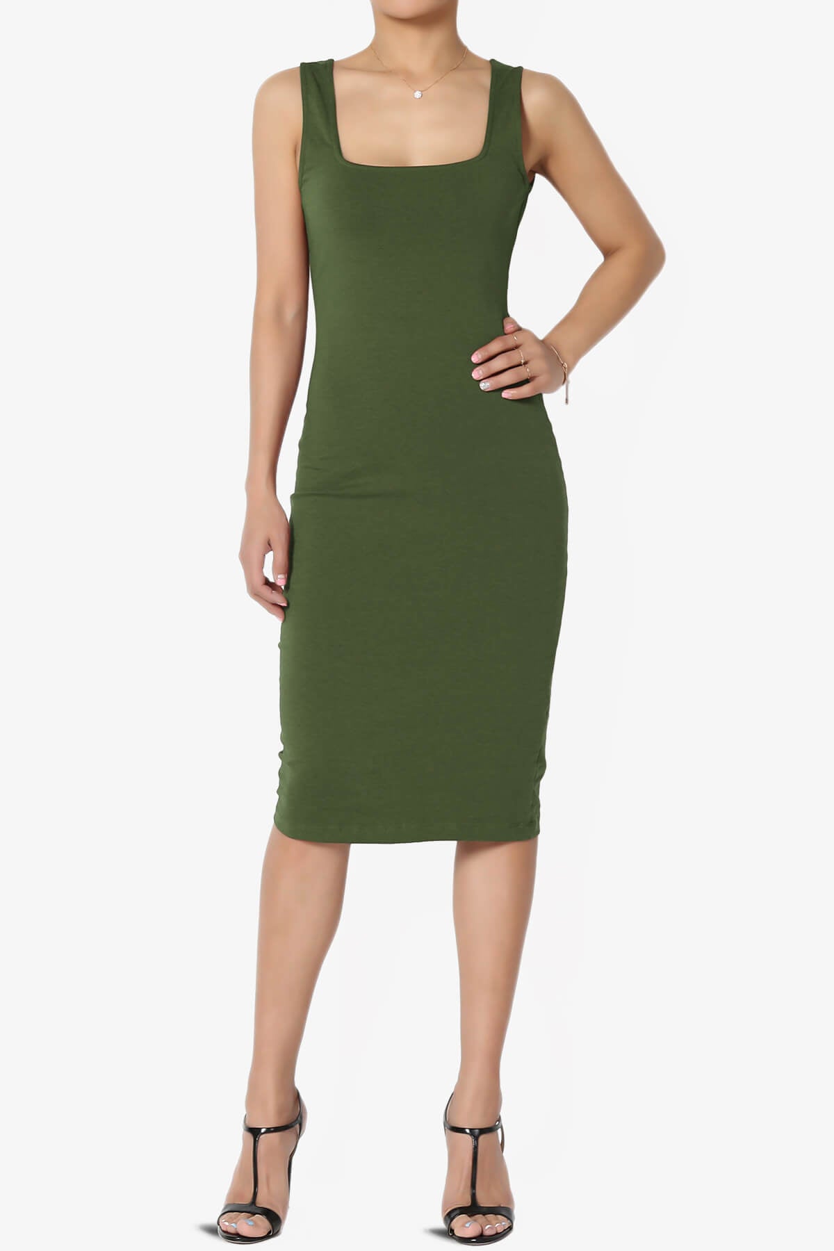 Fontella Sleeveless Square Neck Bodycon Dress ARMY GREEN_1