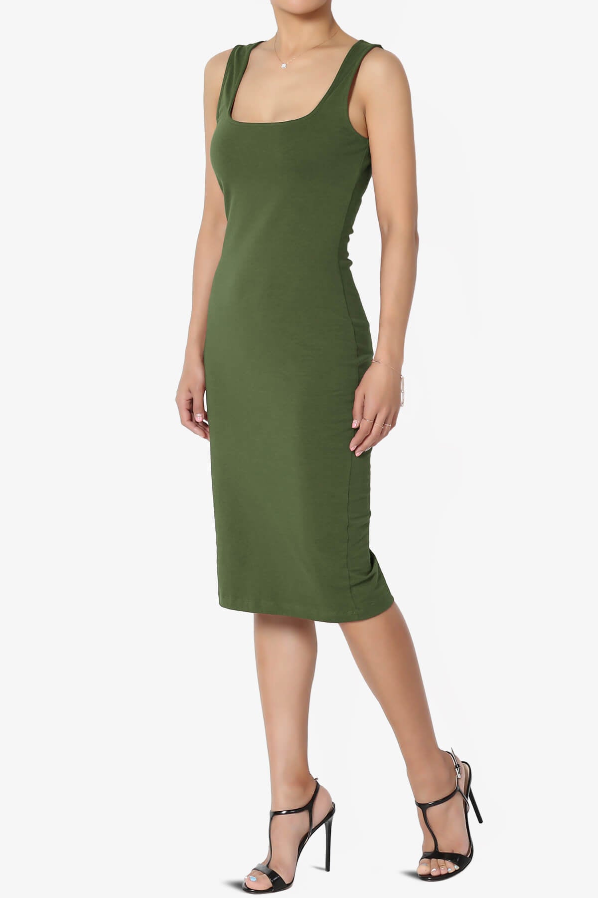 Fontella Sleeveless Square Neck Bodycon Dress ARMY GREEN_3