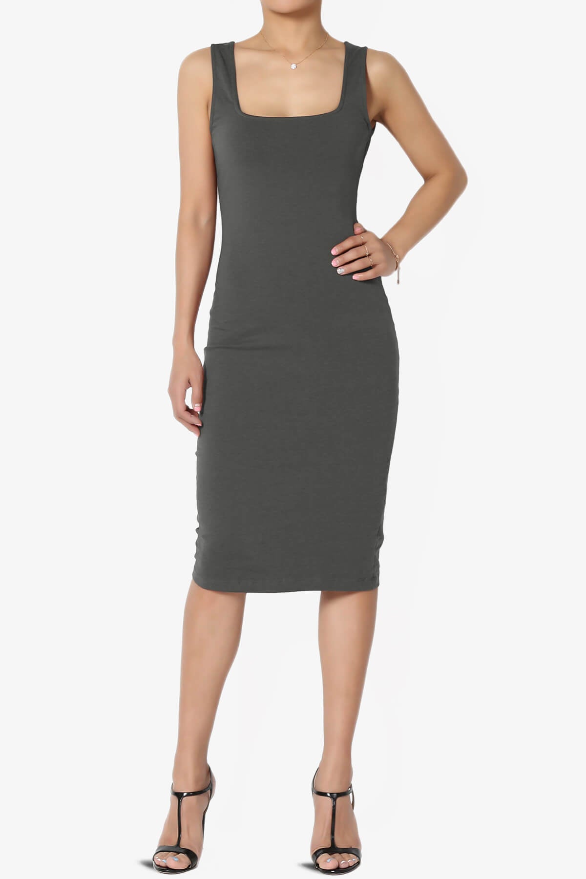 Fontella Sleeveless Square Neck Bodycon Dress ASH GREY_1