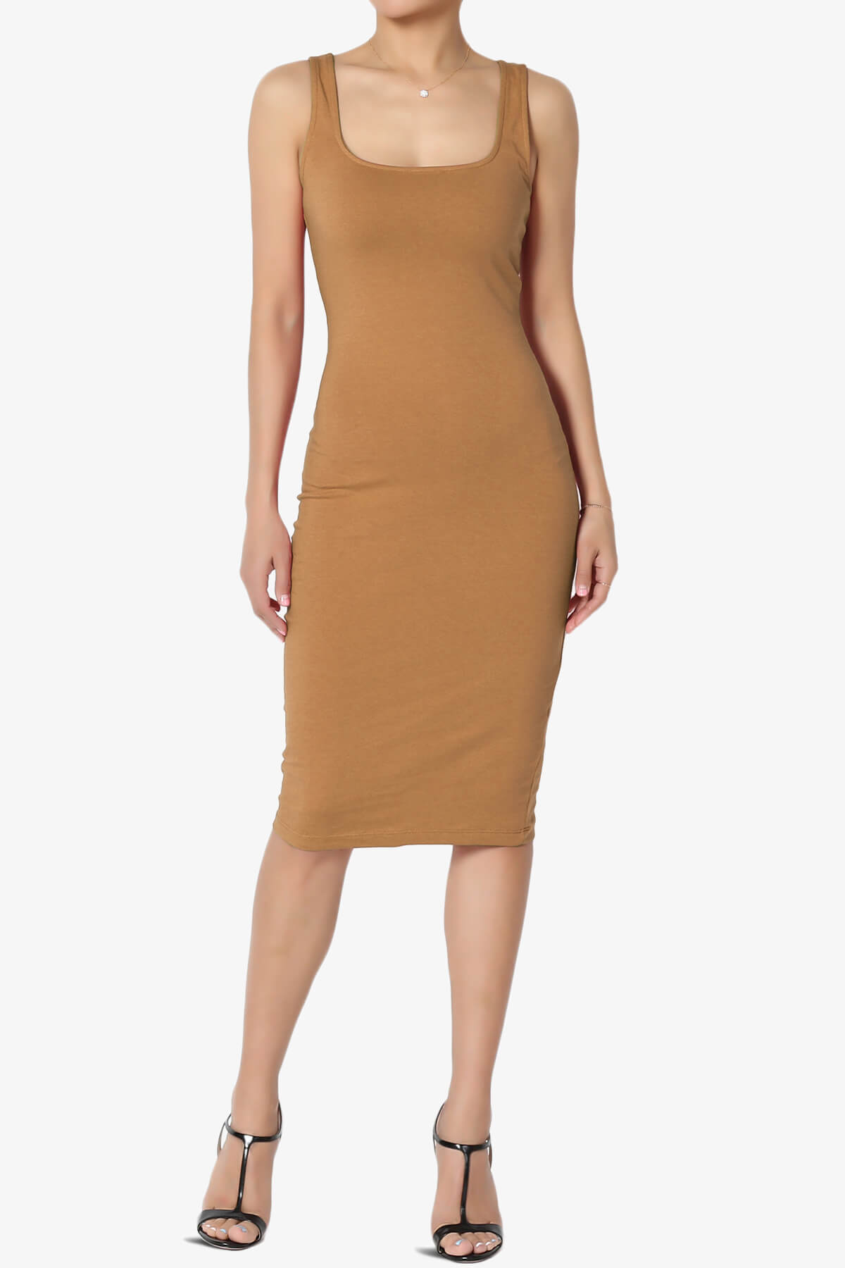 Fontella Sleeveless Square Neck Bodycon Dress DEEP CAMEL_1