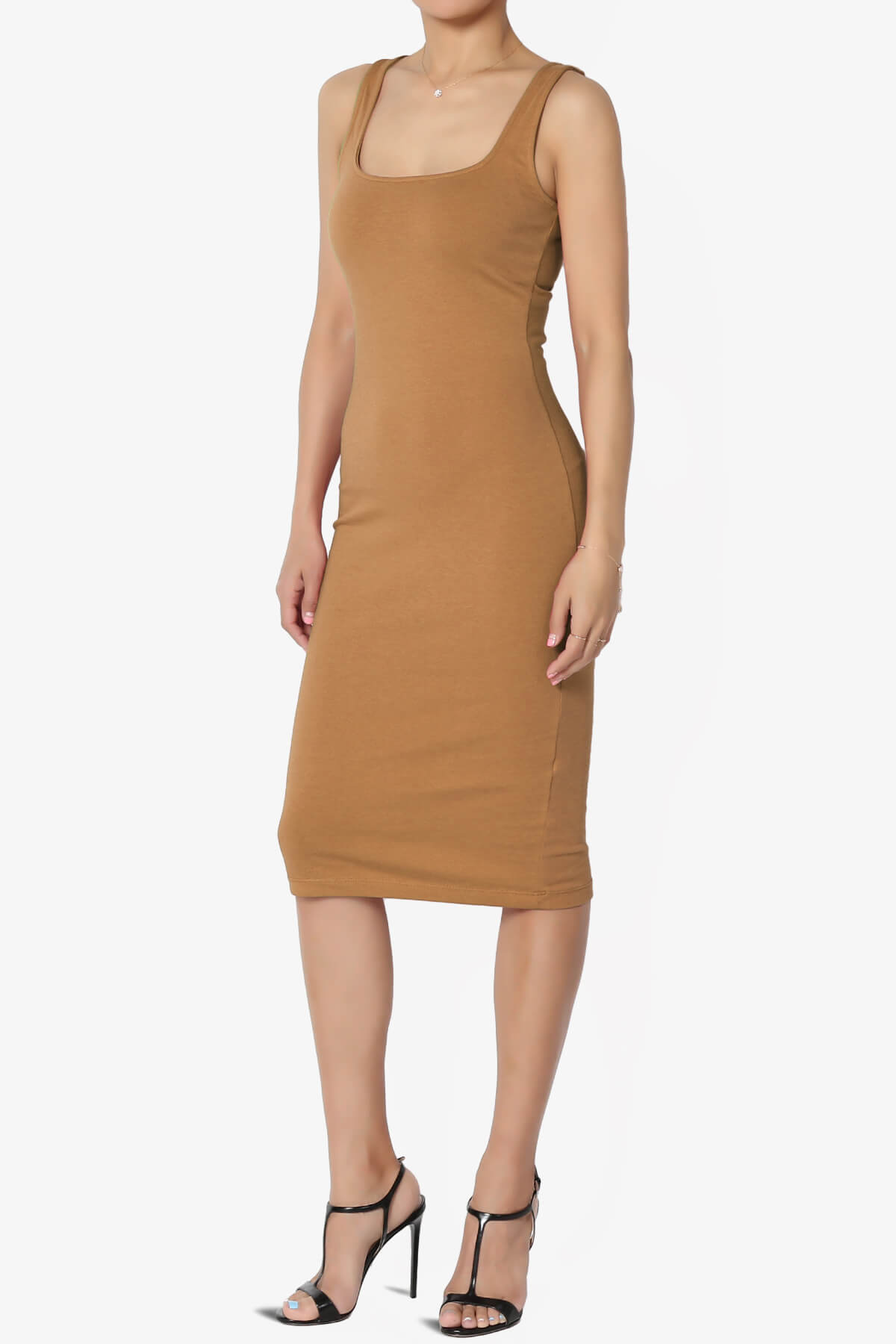 Fontella Sleeveless Square Neck Bodycon Dress DEEP CAMEL_3