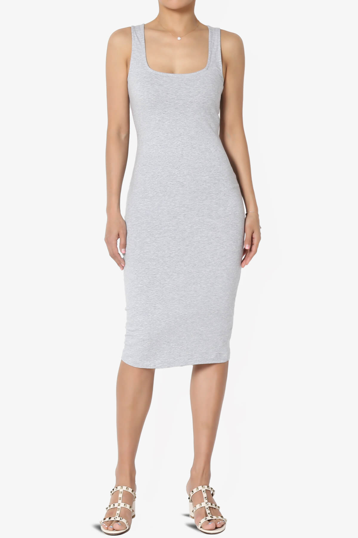 Fontella Sleeveless Square Neck Bodycon Dress HEATHER GREY_1