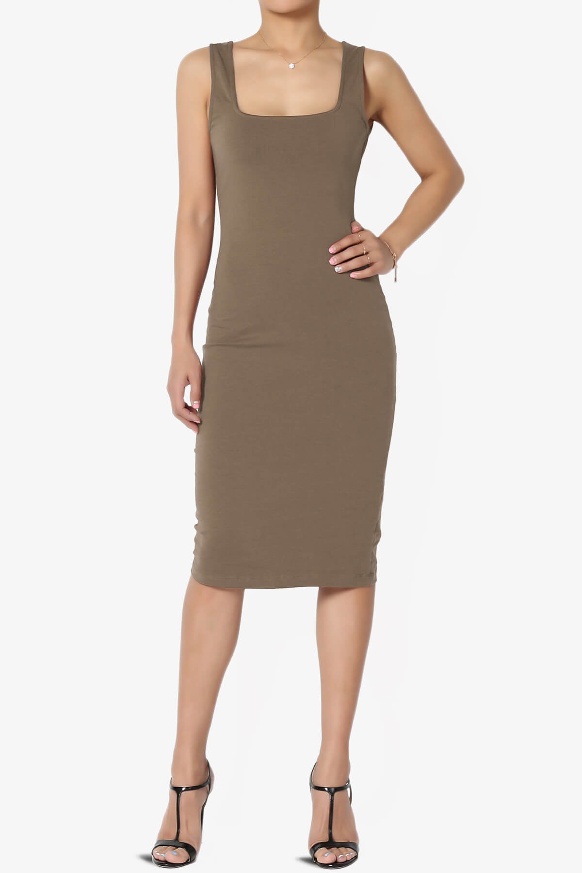 Fontella Sleeveless Square Neck Bodycon Dress MOCHA_1