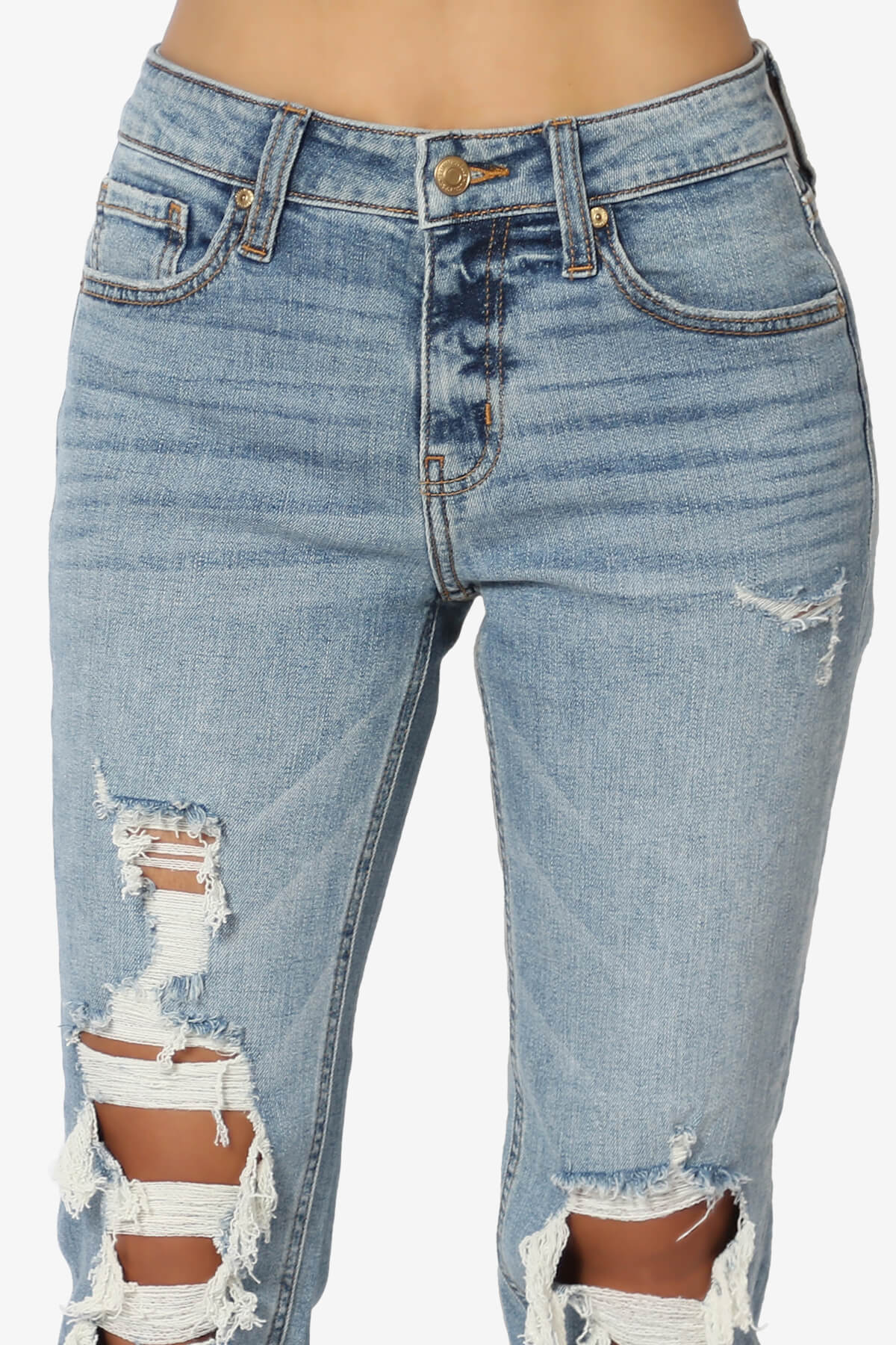 Frankie Distressed Mid Rise Girlfriend Jeans in LF Light LIGHT_5