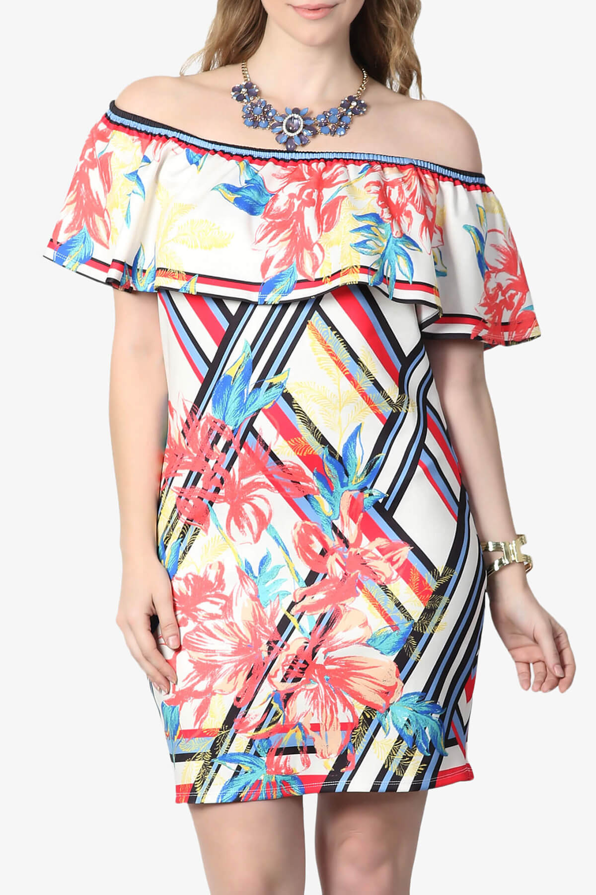 Hila Floral Off Shoulder Dress IVORY_1