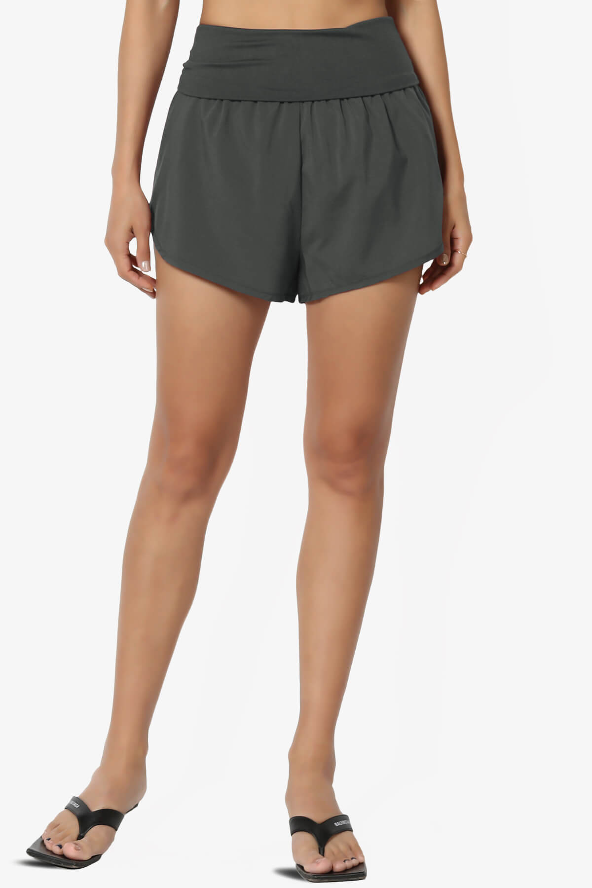 Game Time Foldover High Waist Running Shorts ASH GREY_1