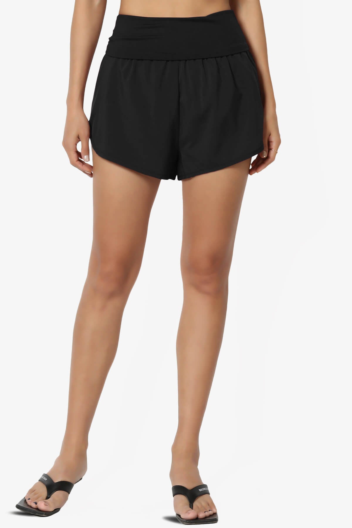 Game Time Foldover High Waist Running Shorts BLACK_1