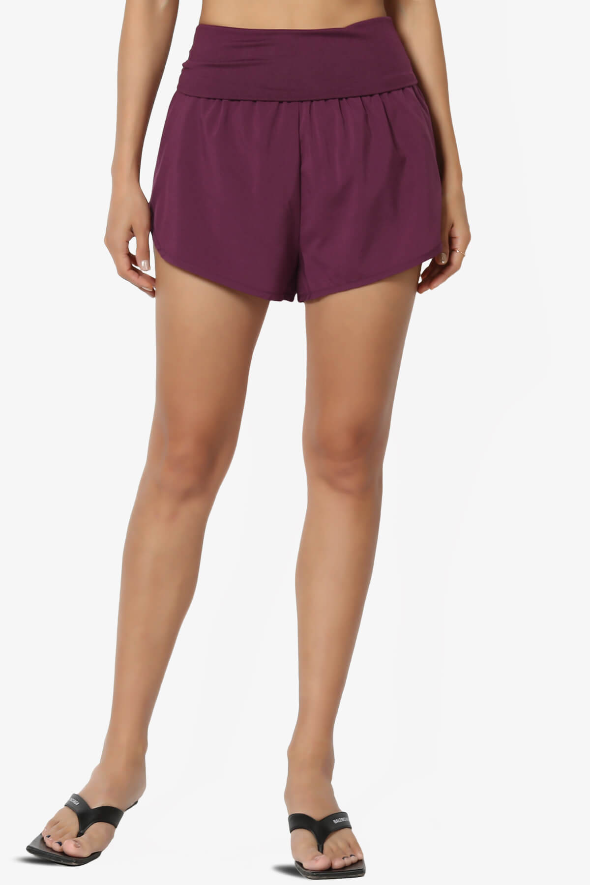 Game Time Foldover High Waist Running Shorts DUSTY PLUM_1