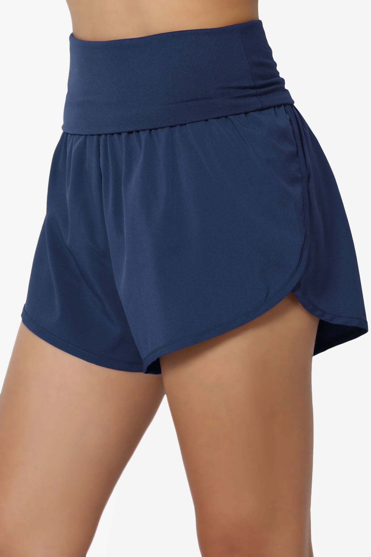 Game Time Foldover High Waist Running Shorts LIGHT NAVY_5
