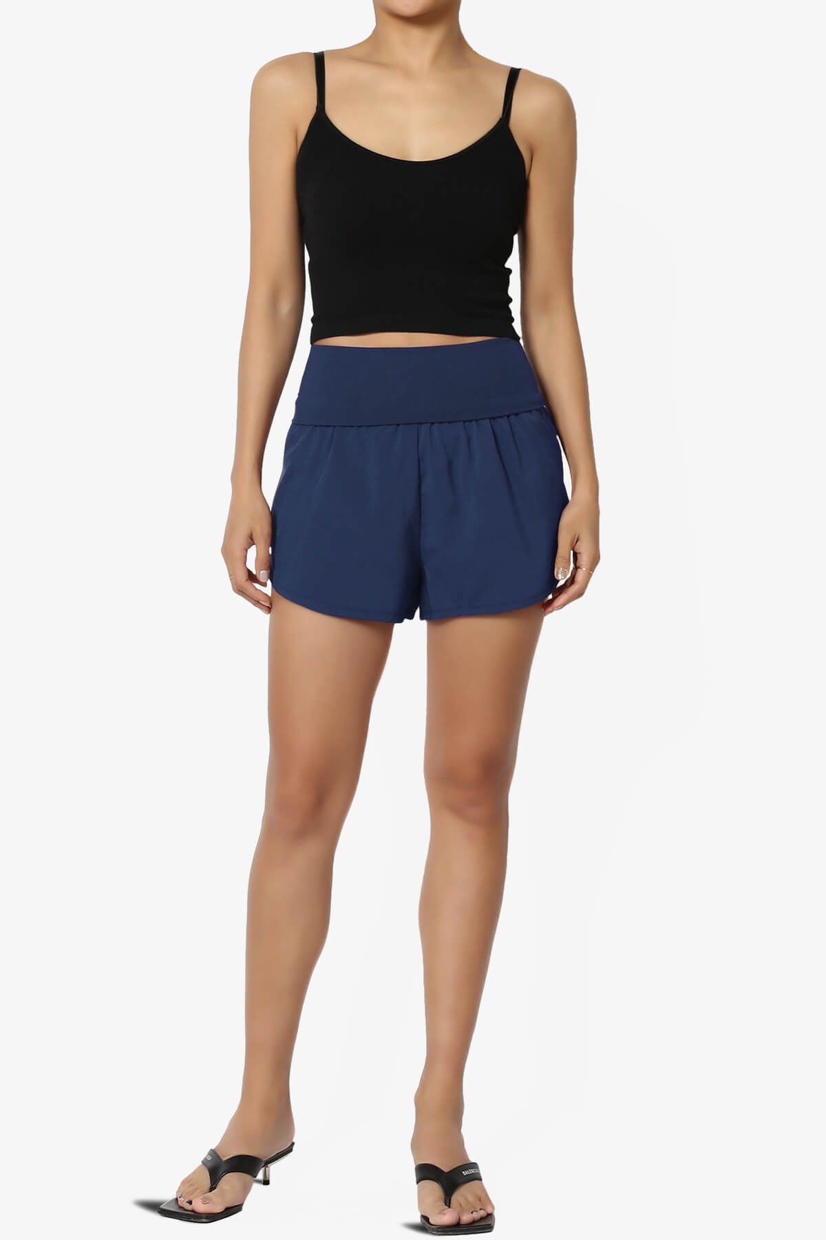 Game Time Foldover High Waist Running Shorts LIGHT NAVY_6