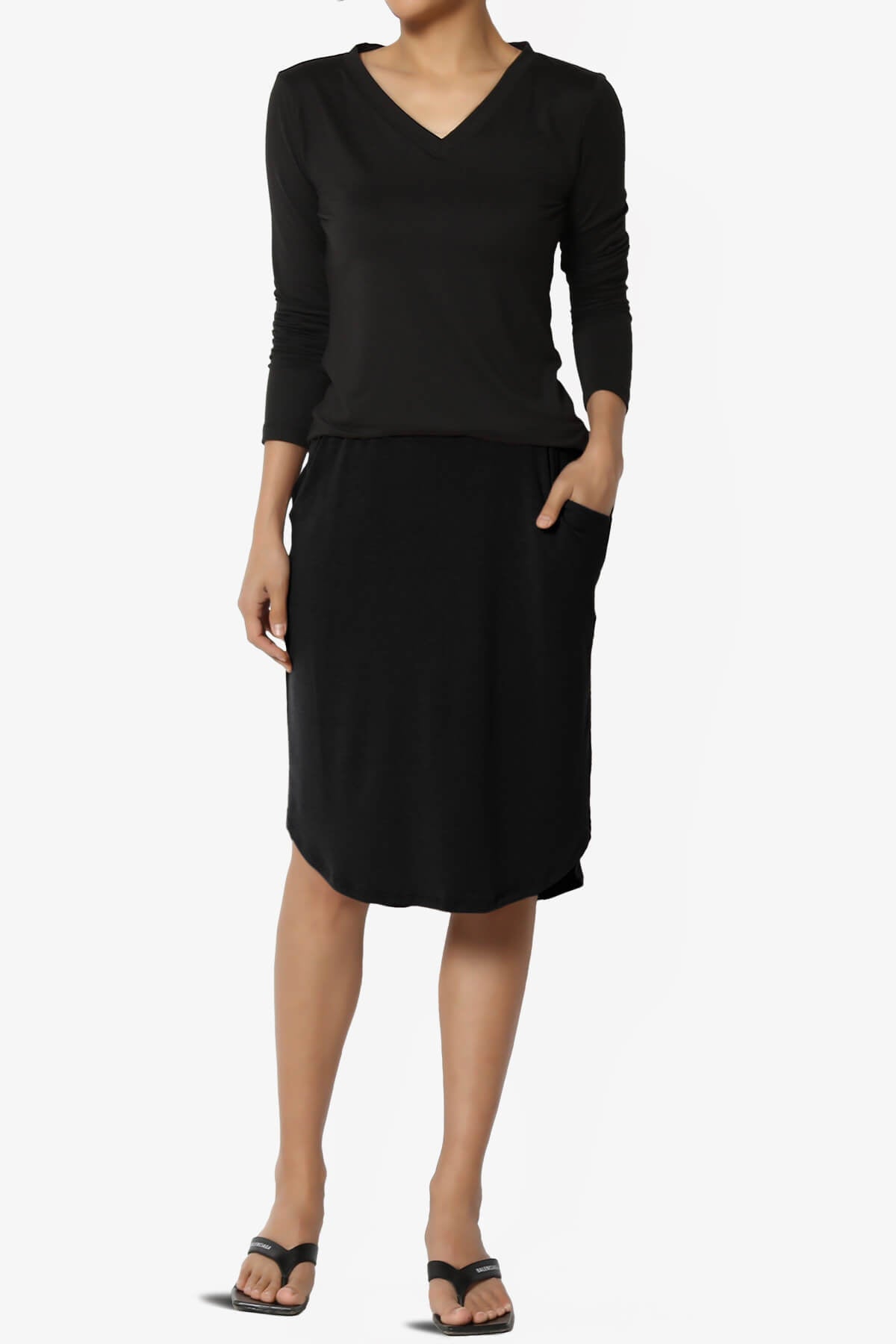 Hadyn Casual Elastic High Waist Straight Skirt BLACK_6