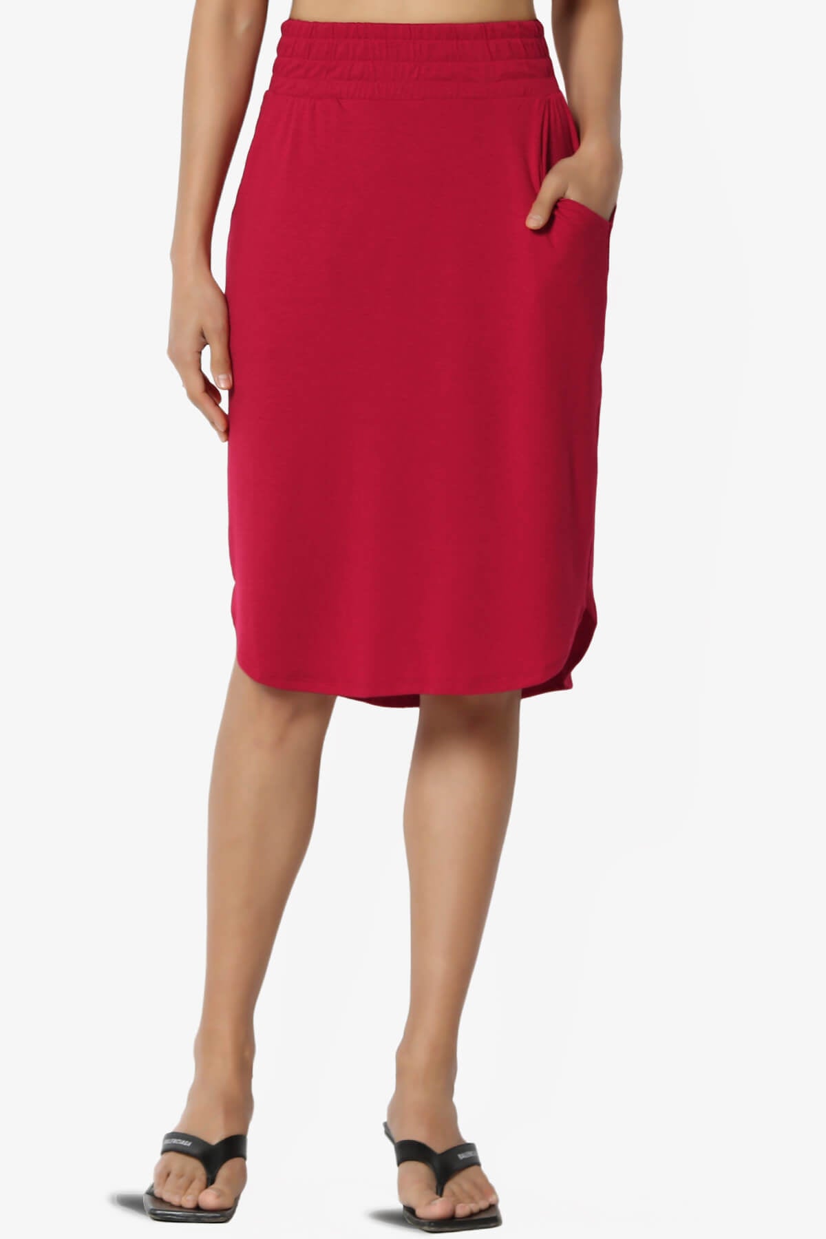 Hadyn Casual Elastic High Waist Straight Skirt BURGUNDY_1