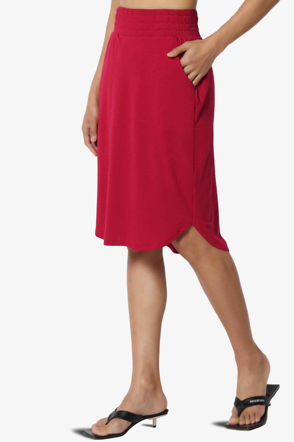 Hadyn Casual Elastic High Waist Straight Skirt BURGUNDY_3