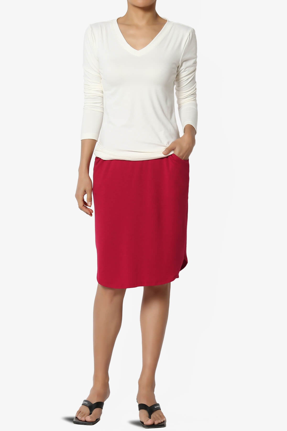 Hadyn Casual Elastic High Waist Straight Skirt BURGUNDY_6