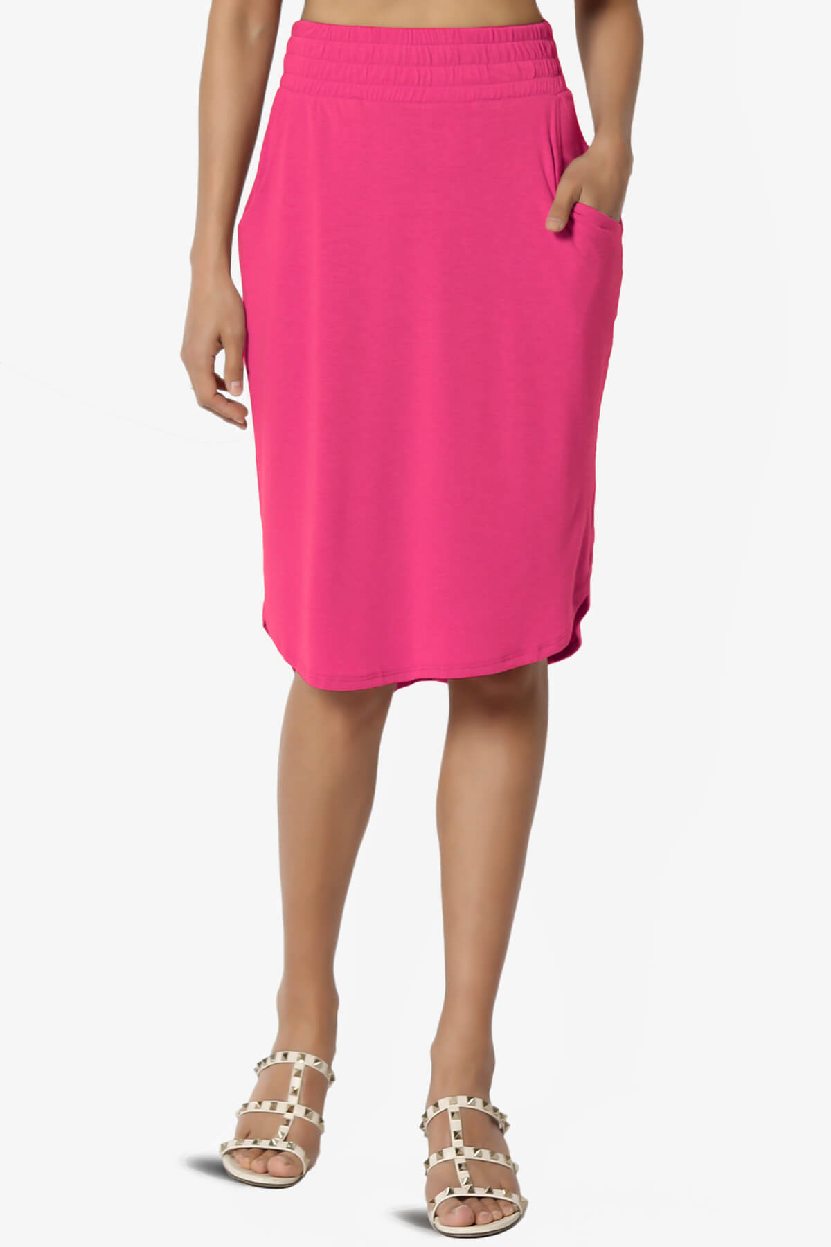 Hadyn Casual Elastic High Waist Straight Skirt FUCHSIA_1