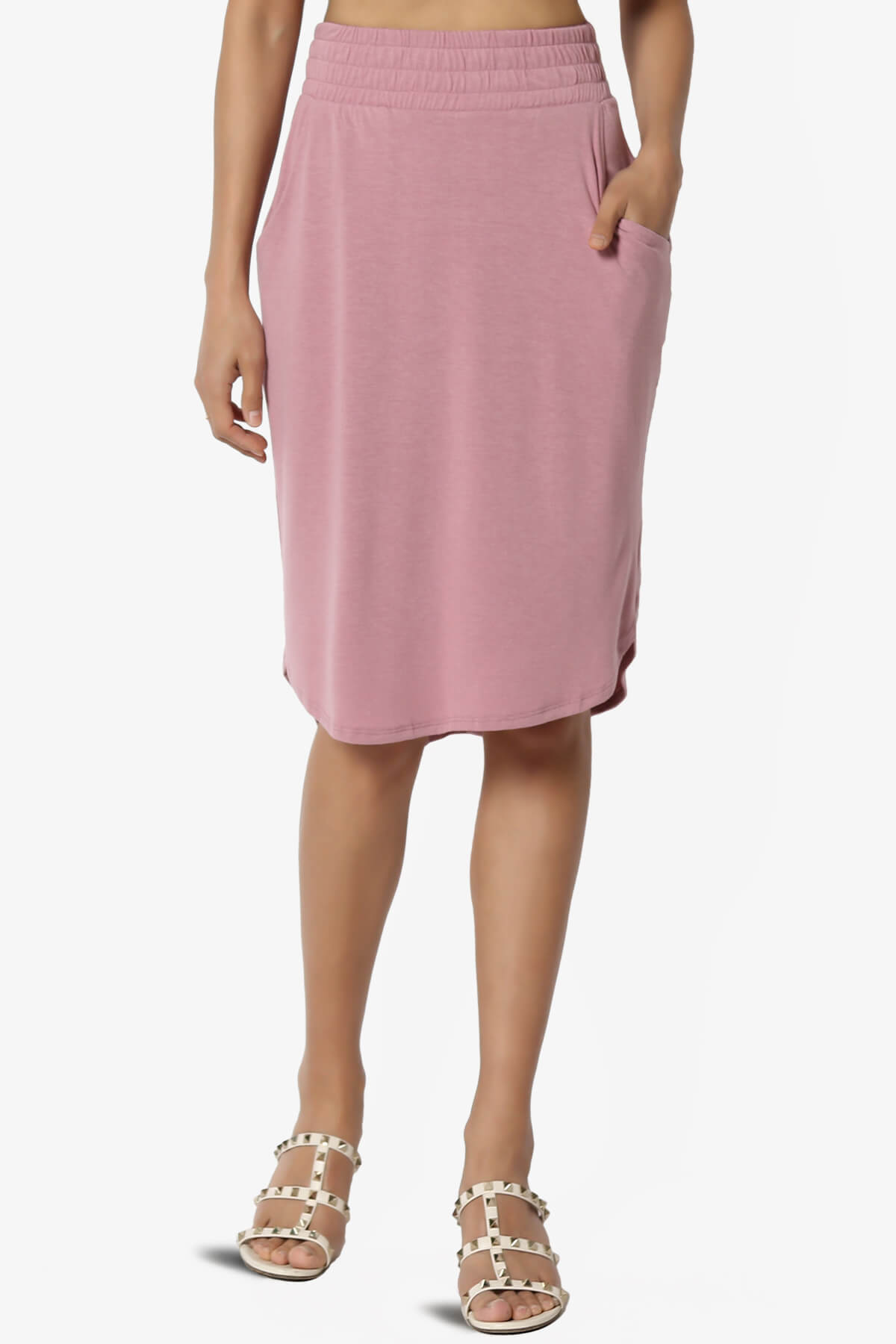 Hadyn Casual Elastic High Waist Straight Skirt LIGHT ROSE_1