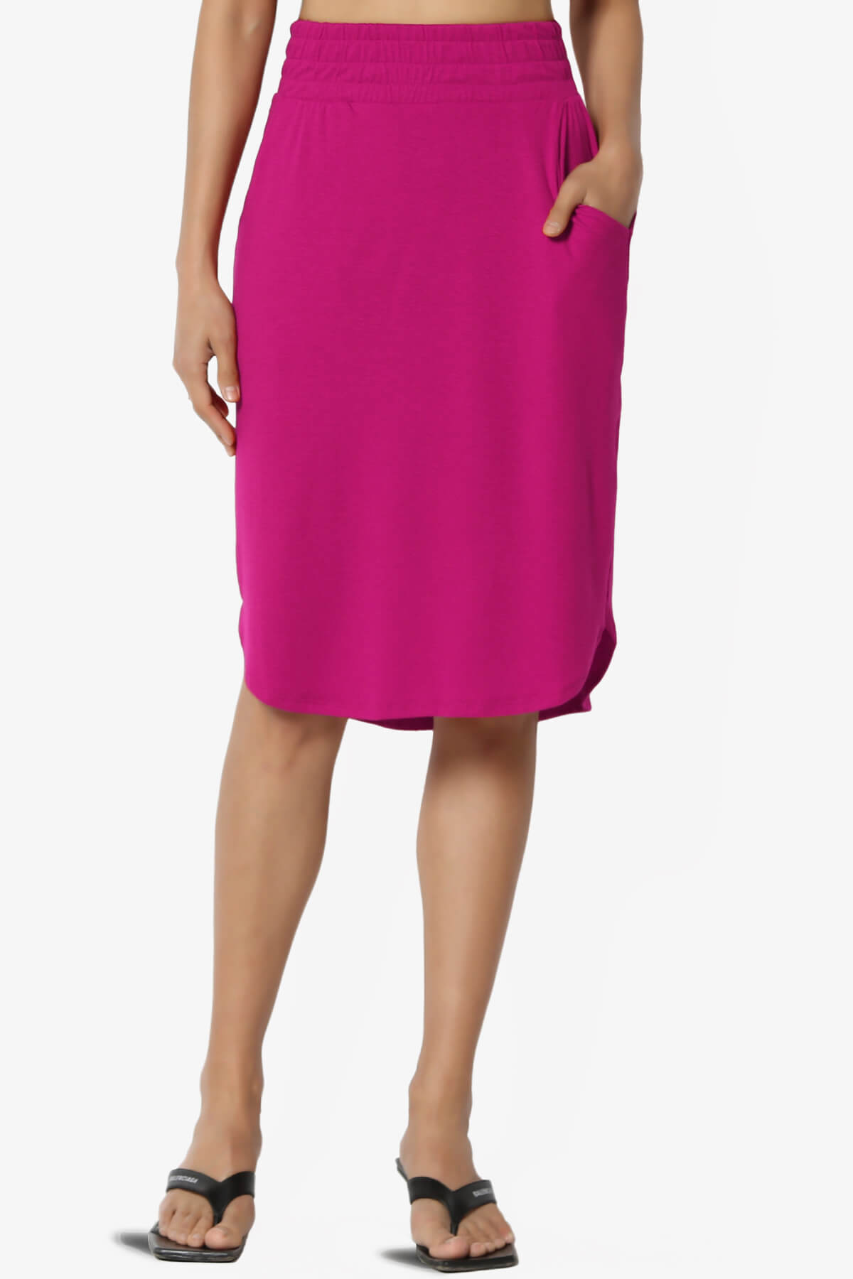 Hadyn Casual Elastic High Waist Straight Skirt MAGENTA_1