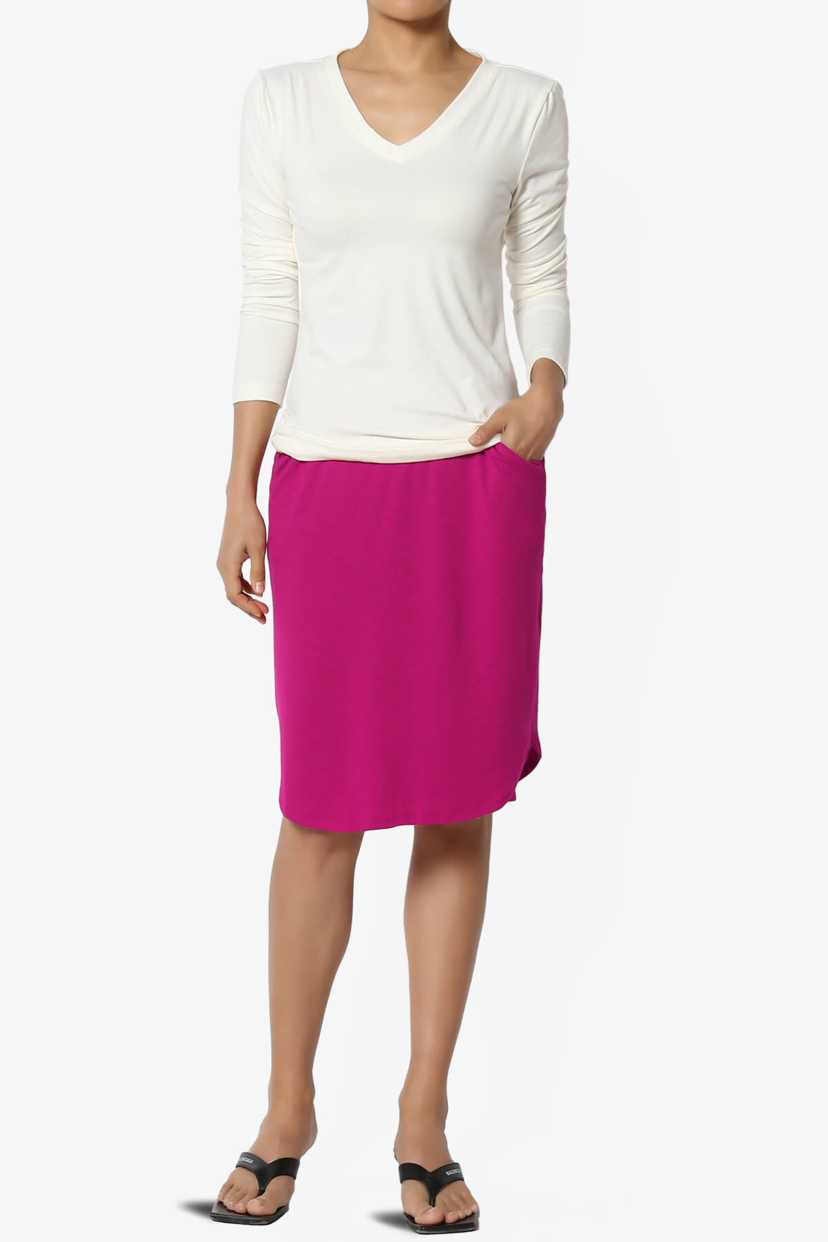 Hadyn Casual Elastic High Waist Straight Skirt MAGENTA_6