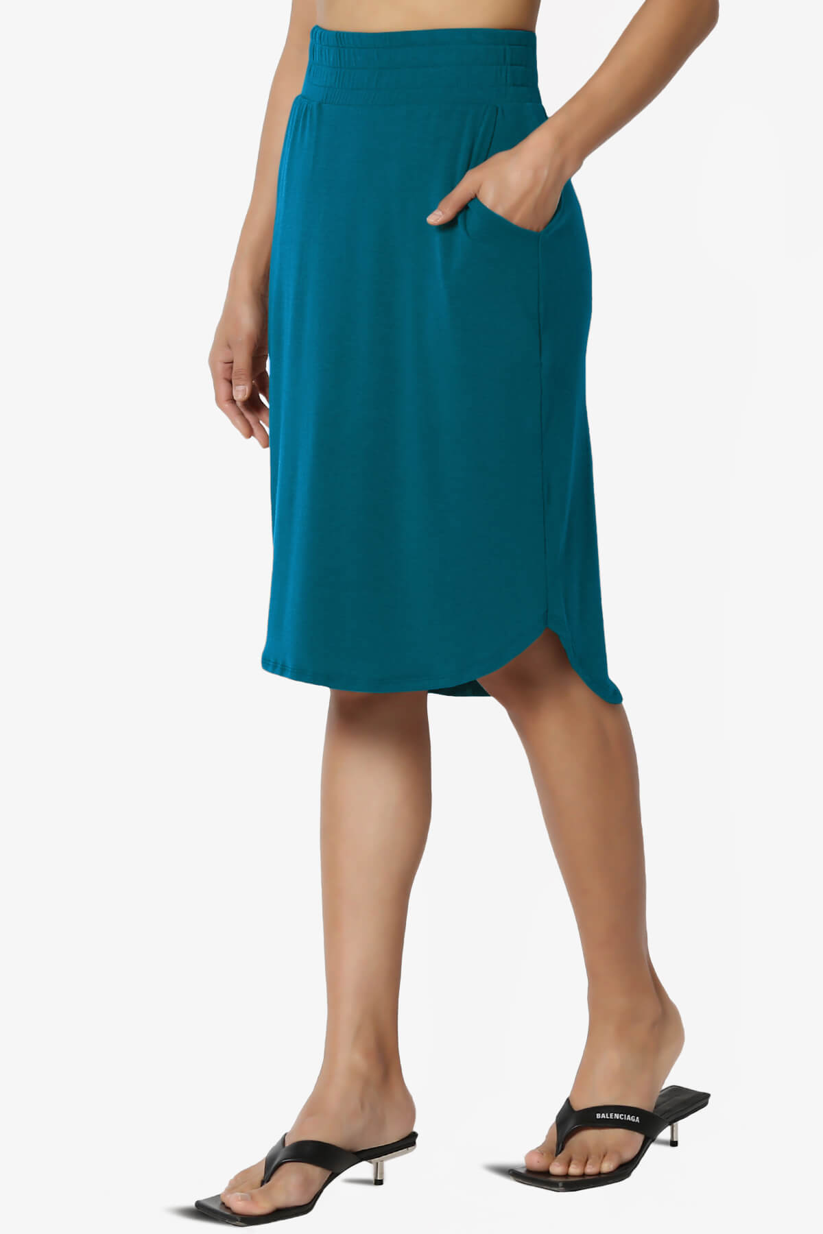 Hadyn Casual Elastic High Waist Straight Skirt TEAL_3