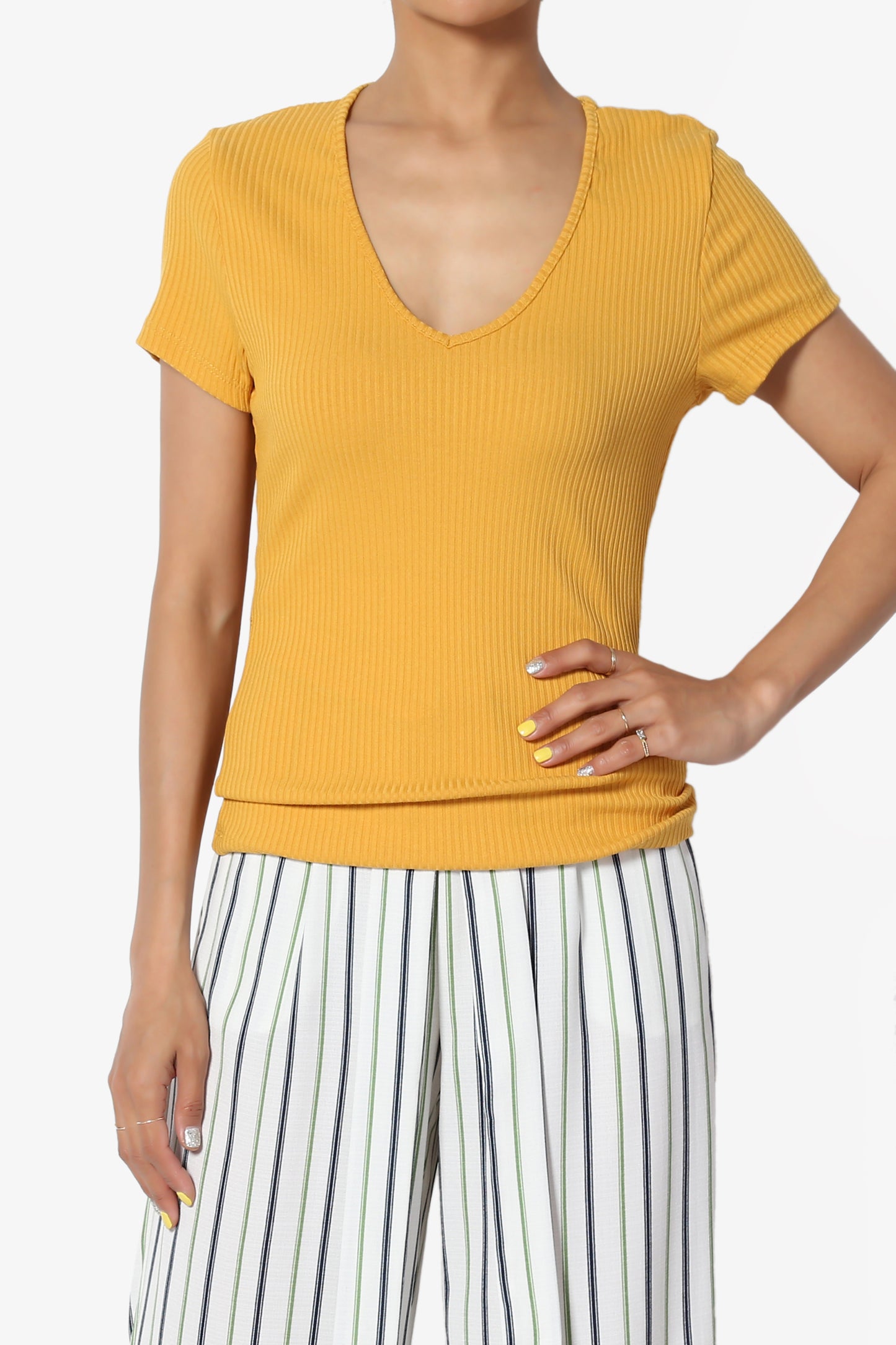 Kauai Fitted V-Neck Ribbed Top - TheMogan