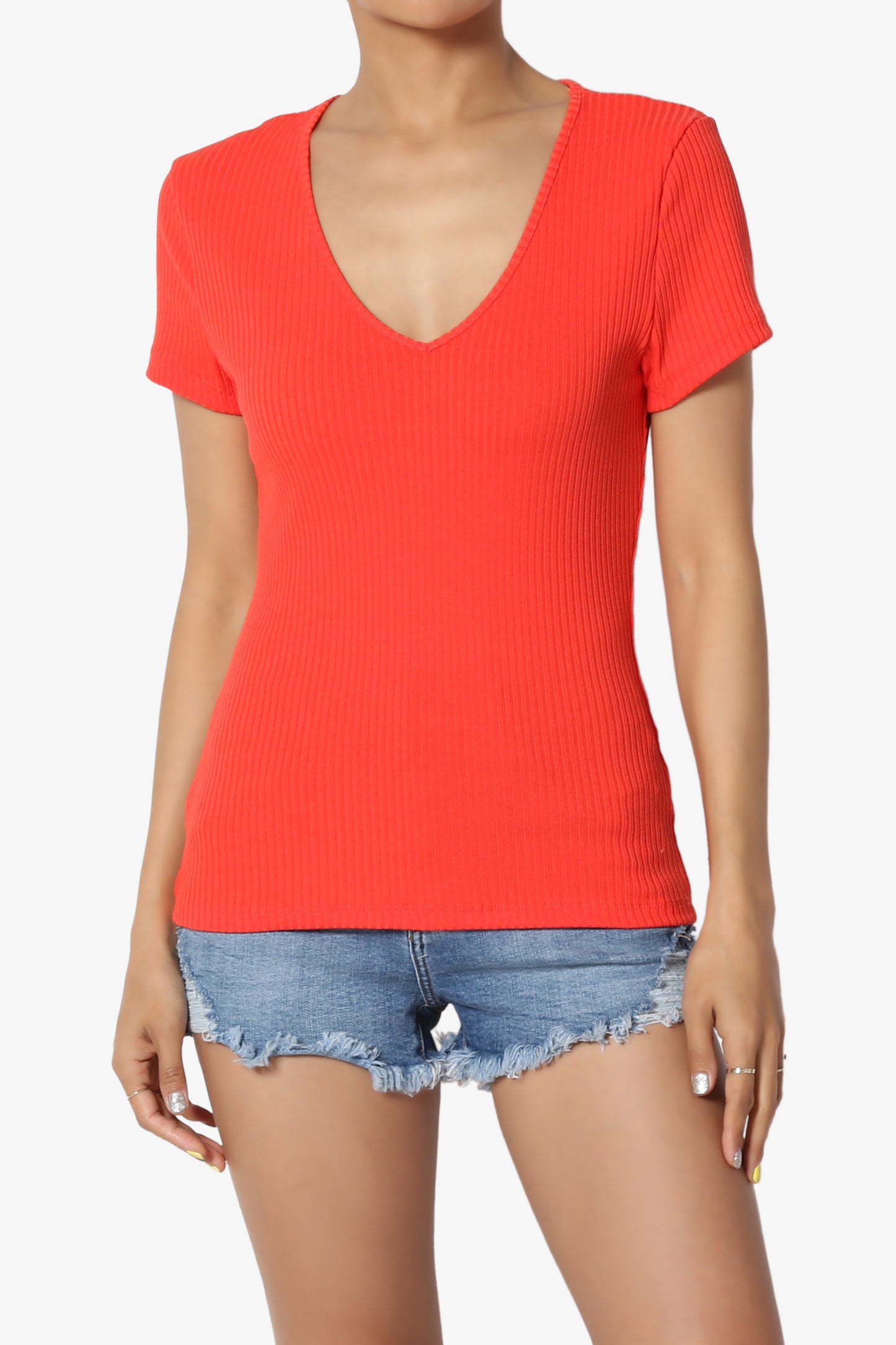 Kauai Fitted V-Neck Ribbed Top - TheMogan