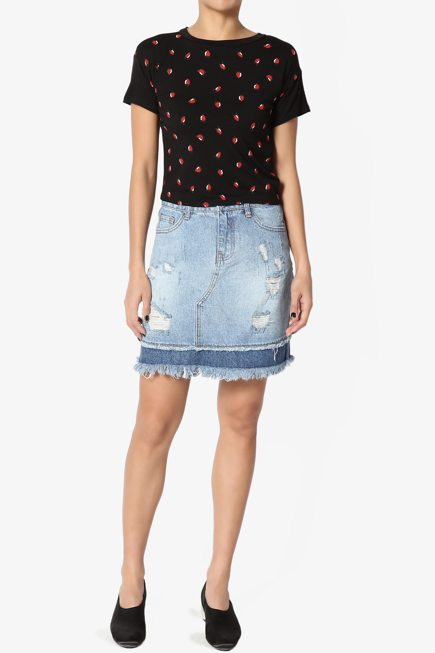 Sicily Frayed Straight Denim Skirt