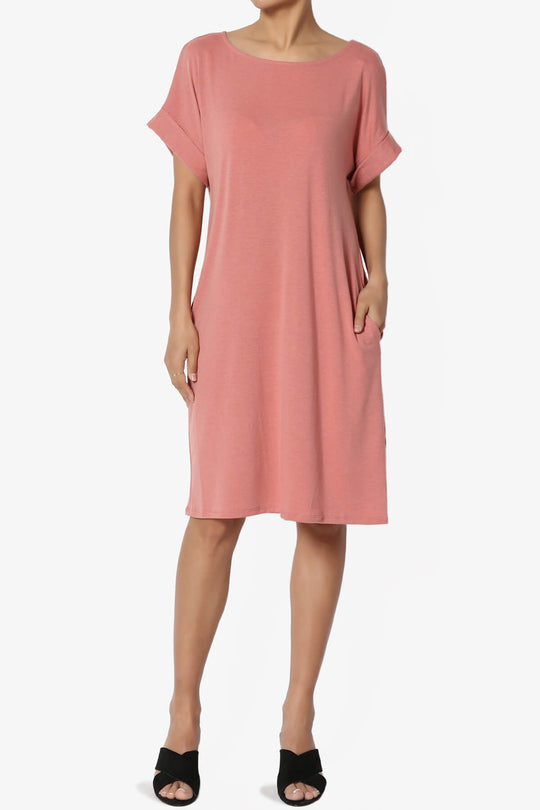 Janie Rolled Short Sleeve Round Neck Dress
