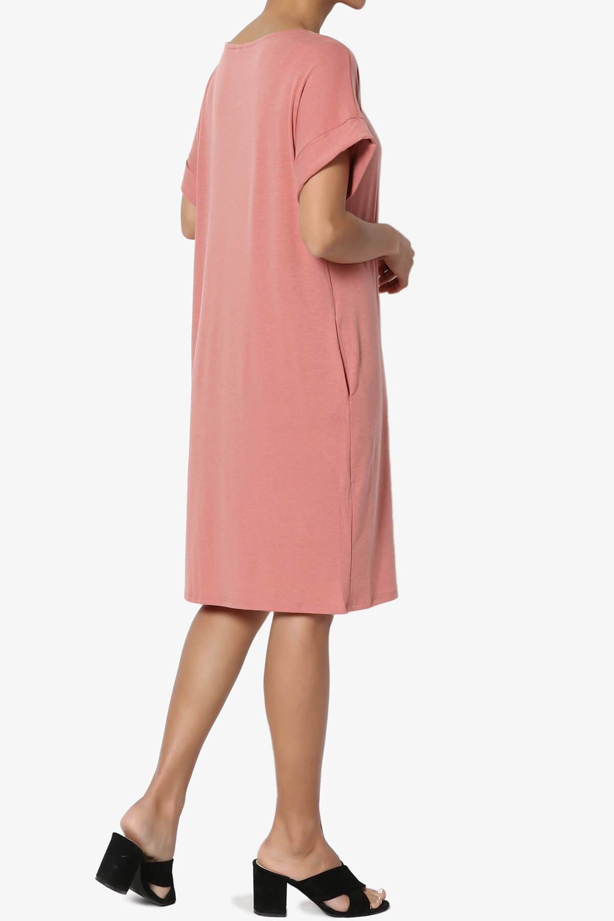 Janie Rolled Short Sleeve Round Neck Dress ASH ROSE_4