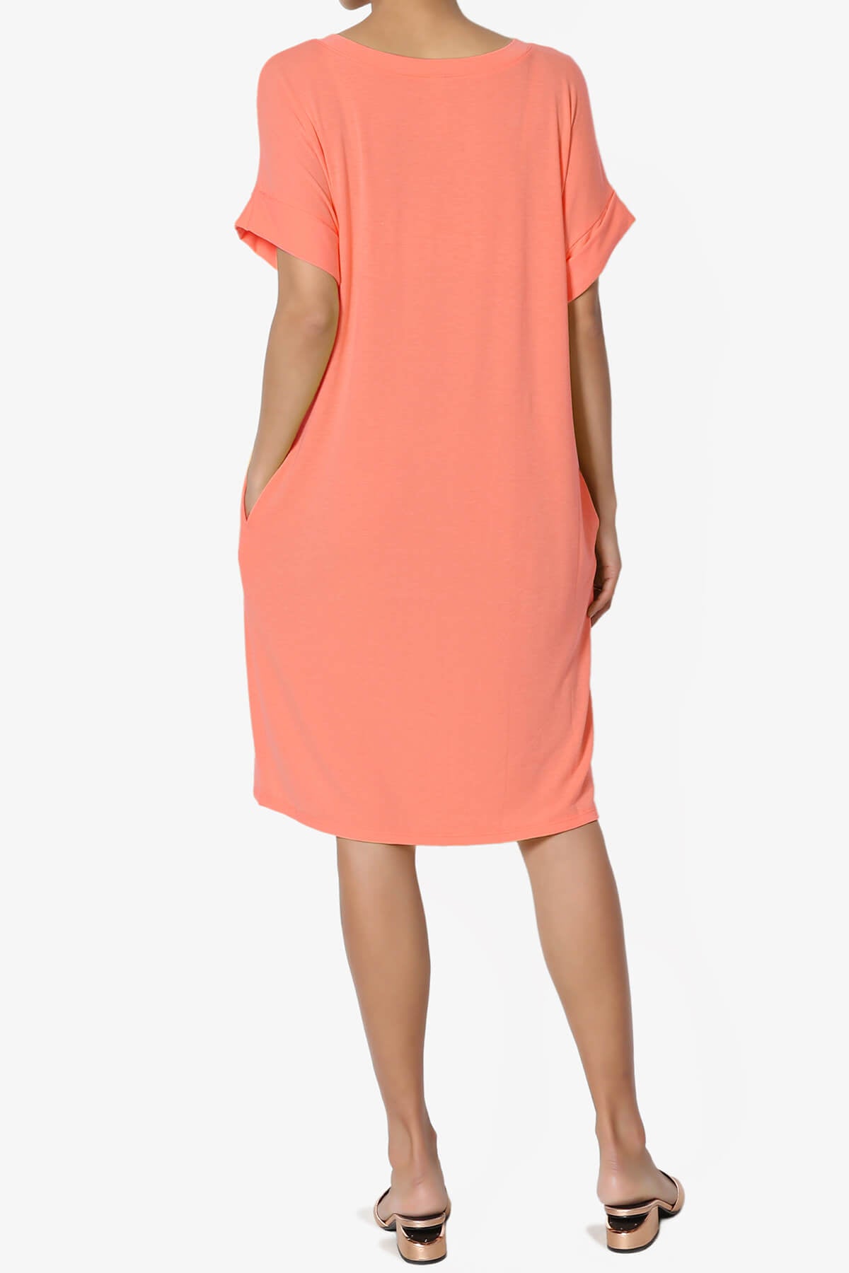 Janie Rolled Short Sleeve Round Neck Dress CORAL_2