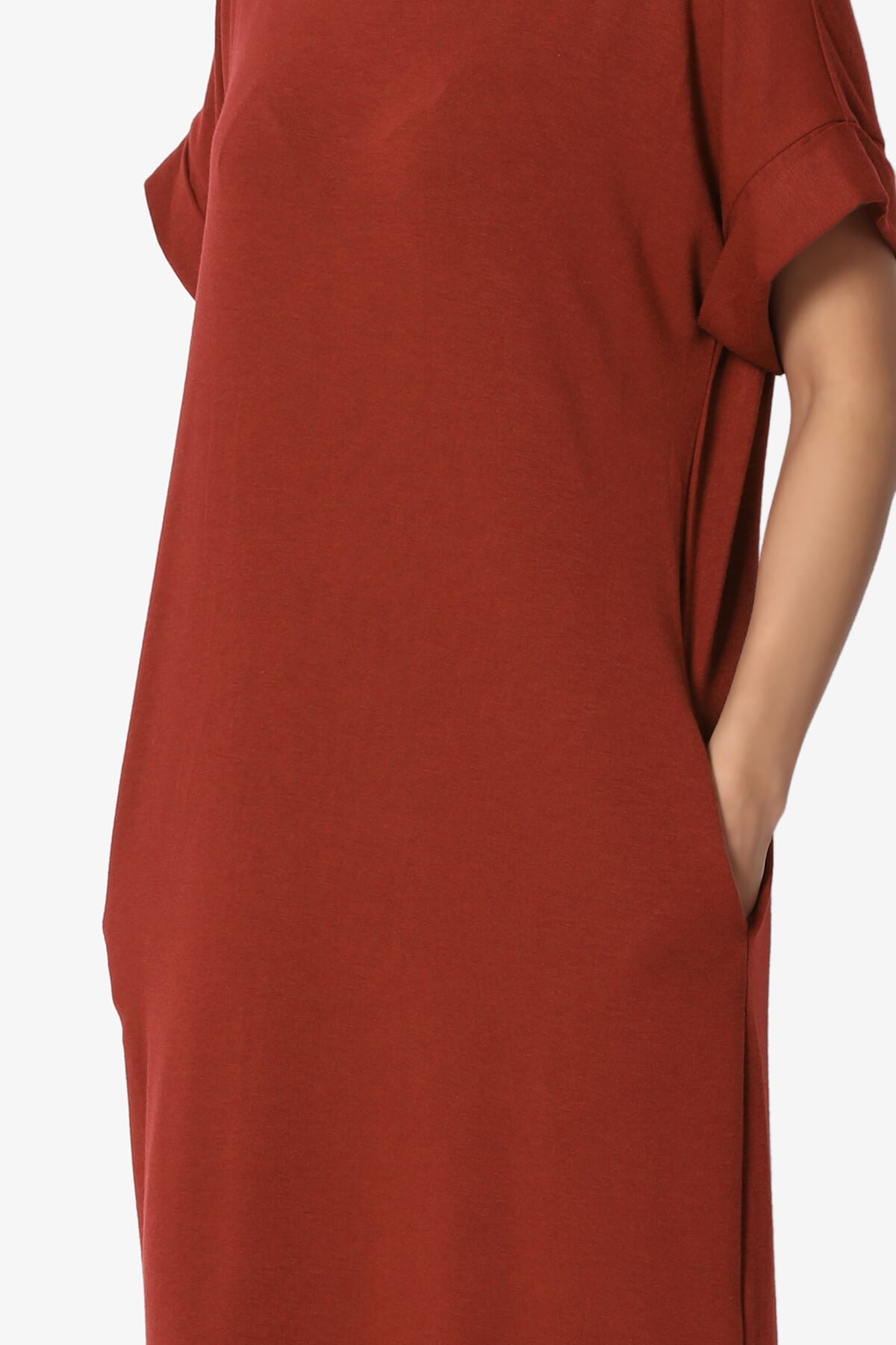 Janie Rolled Short Sleeve Round Neck Dress DARK RUST_5