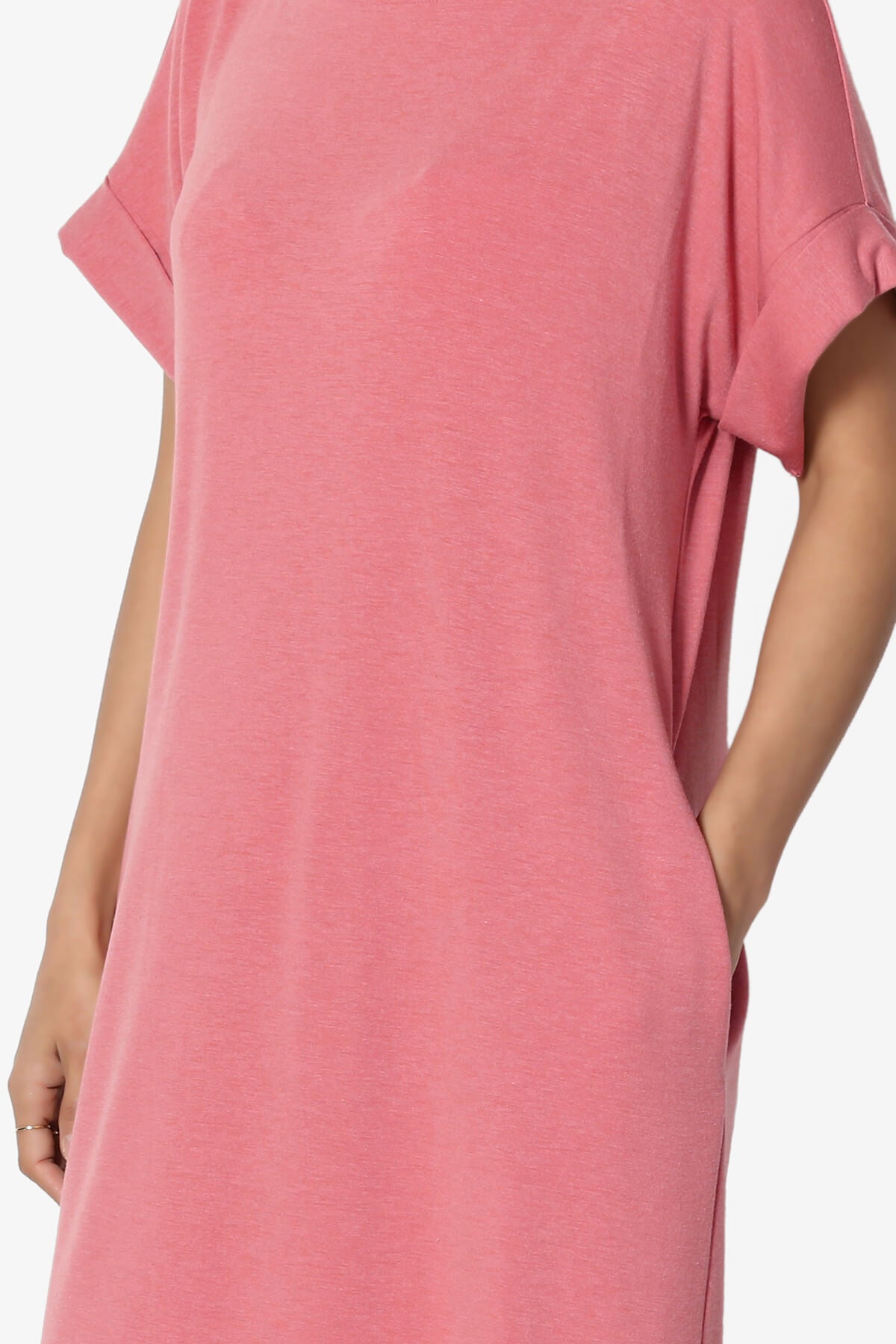 Janie Rolled Short Sleeve Round Neck Dress DESERT ROSE_5