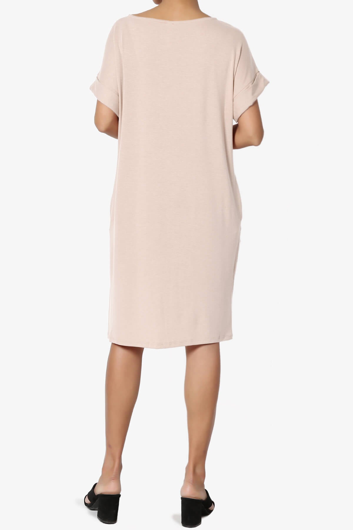 Janie Rolled Short Sleeve Round Neck Dress DUSTY BLUSH_2
