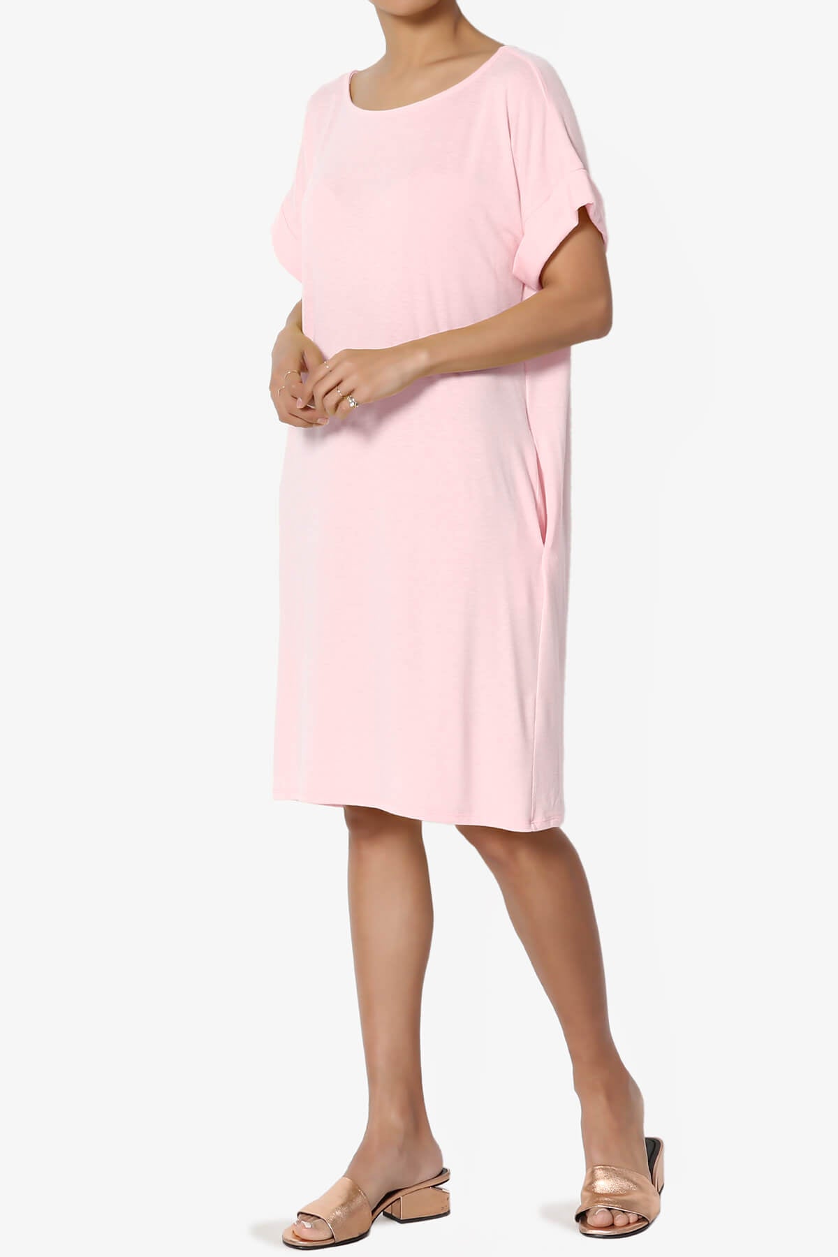 Janie Rolled Short Sleeve Round Neck Dress DUSTY PINK_3