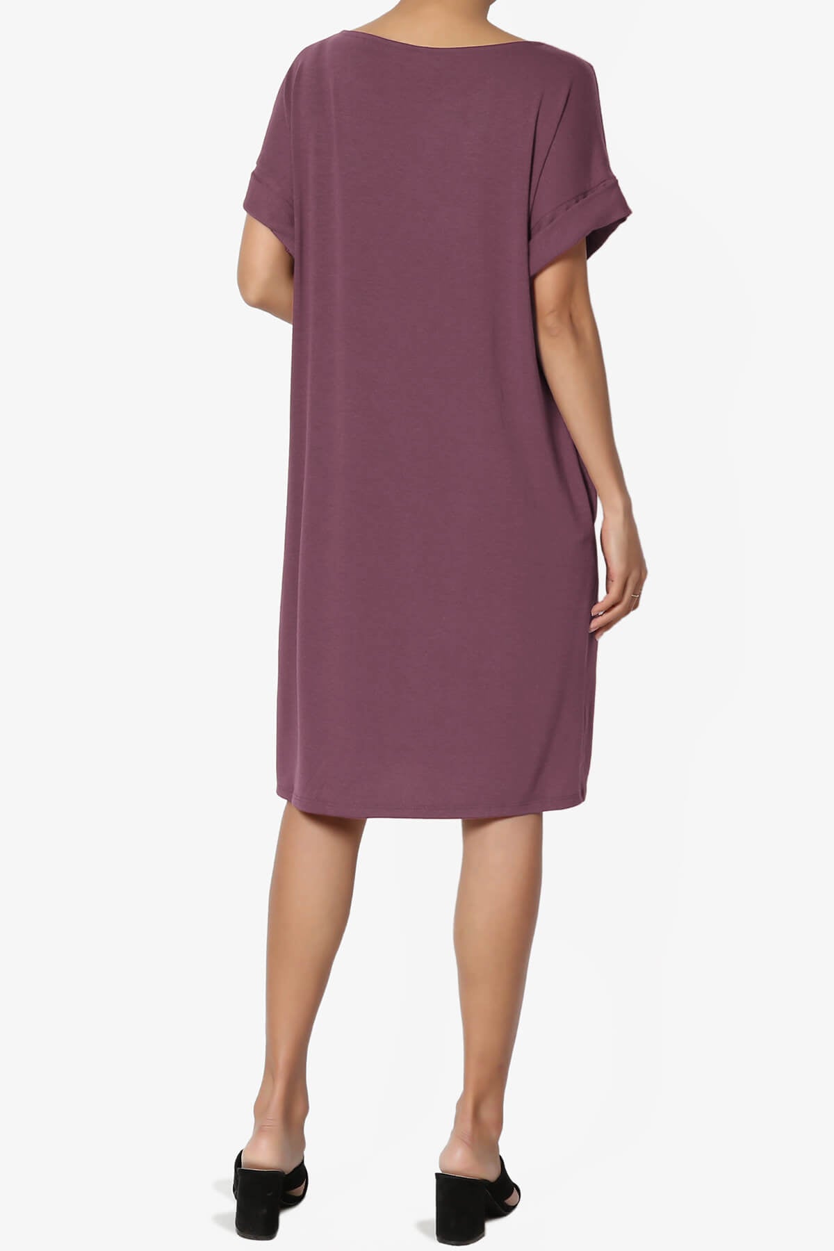 Janie Rolled Short Sleeve Round Neck Dress DUSTY PLUM_2