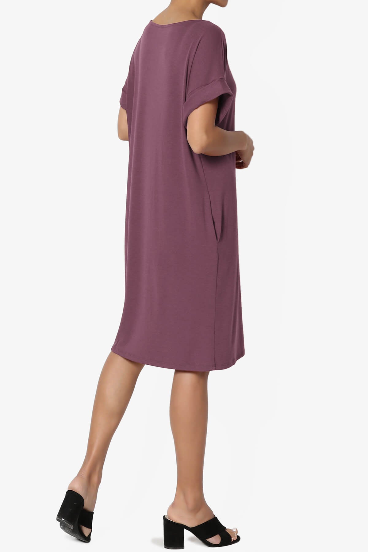 Janie Rolled Short Sleeve Round Neck Dress DUSTY PLUM_4